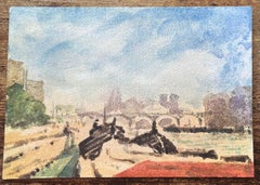 French Impressionist Watercolor of Notre-Dame and the Pont Neuf from the Seine