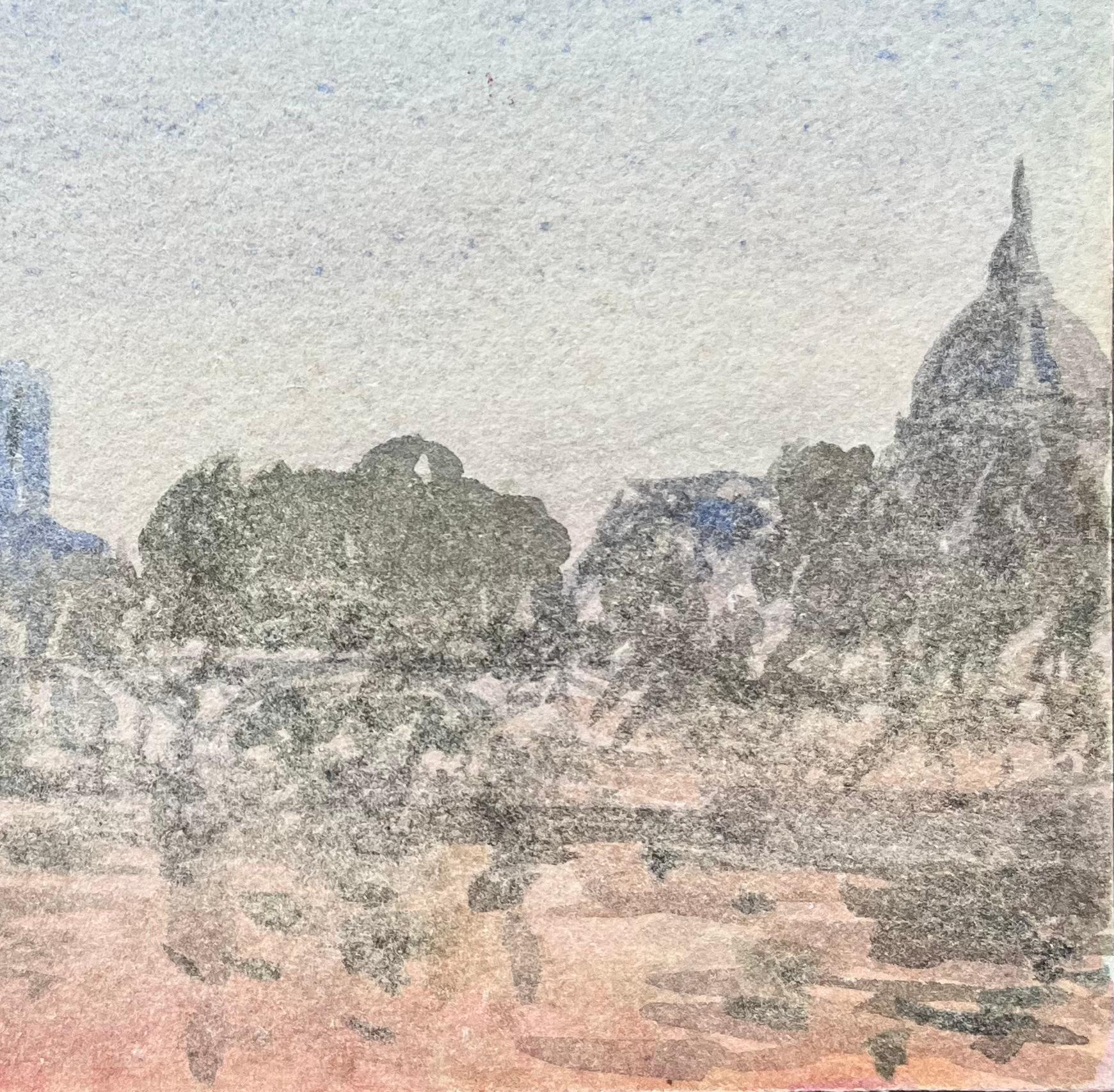 French Impressionist Watercolor of Notre-Dame and the Paris Skyline at Dusk For Sale 2