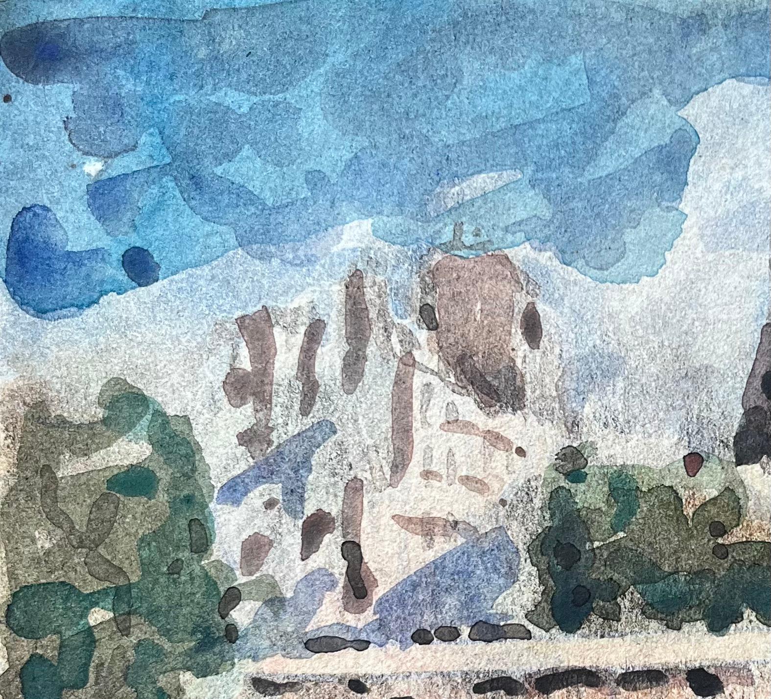 Acquerello impressionista francese di Notre-Dame e la Senna - Landscape Art Grigio di Maurice Mazeilie