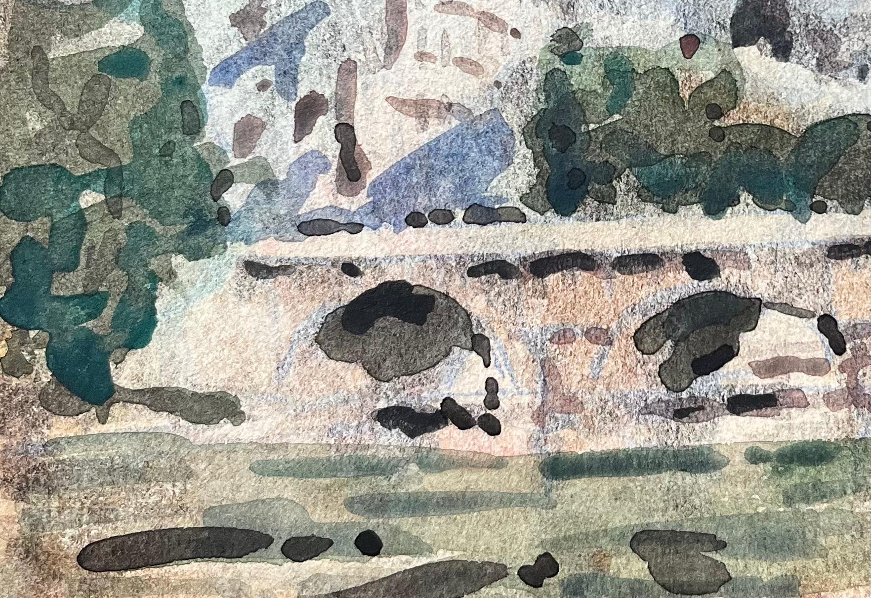 Titolo: Acquerello impressionista francese di Notre-Dame e la Senna
Di Maurice Mazeilie (francese 1924-2021)
Medium: Acquerello su carta, senza cornice
Dimensioni: 4,75 x 6,25 pollici (altezza x larghezza)
Timbrato: Verso
Condit: Buono, con segni di