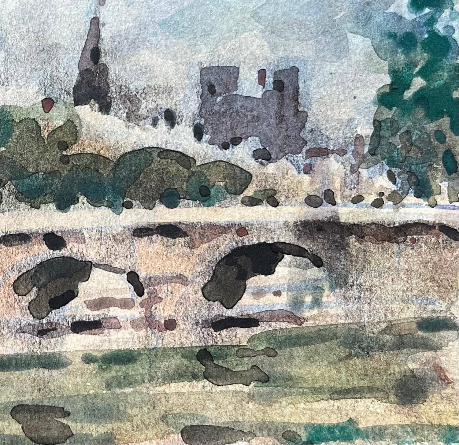 Acquerello impressionista francese di Notre-Dame e la Senna - Art Impressionismo di Maurice Mazeilie