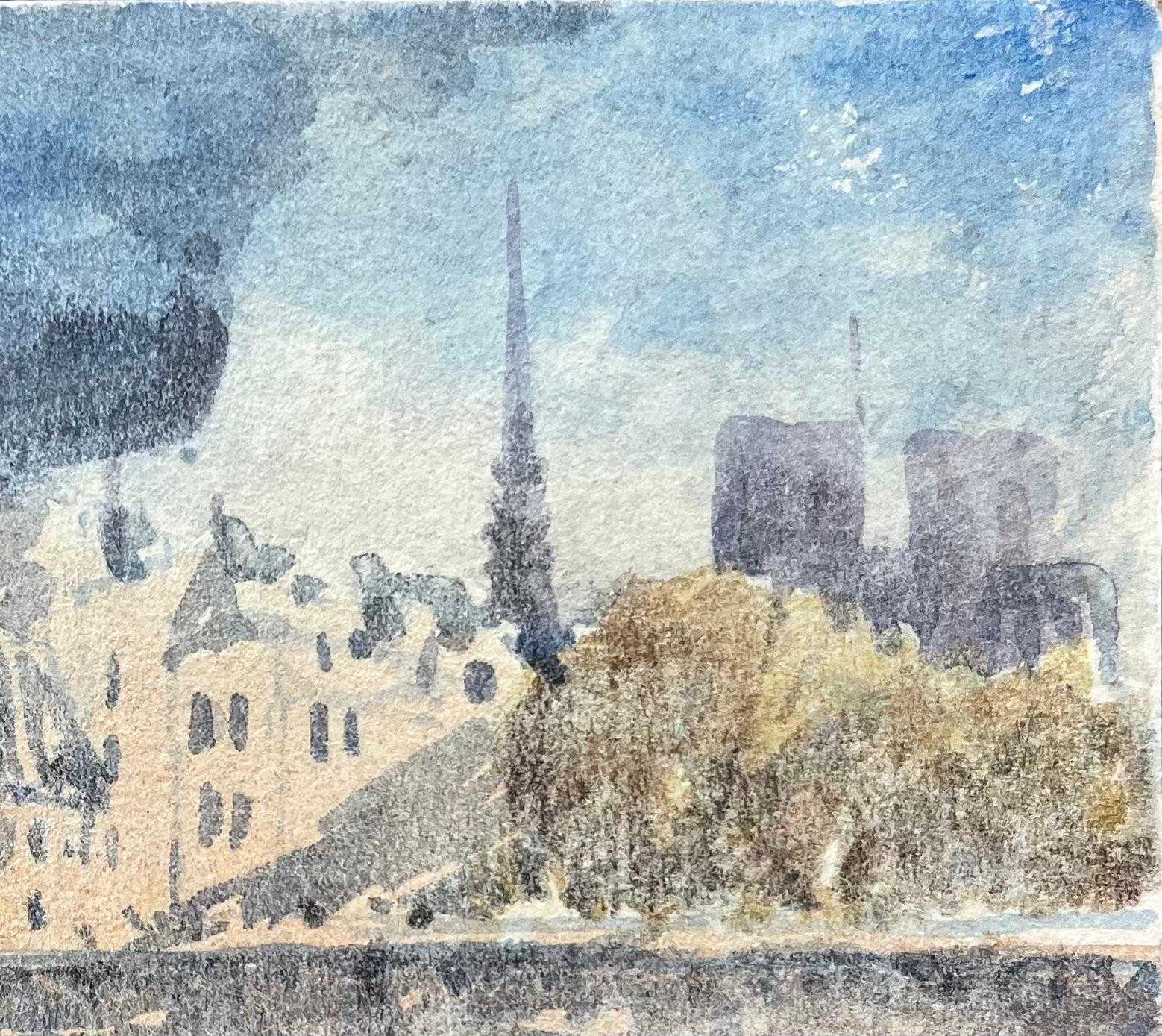 French Impressionist Watercolor of Notre-Dame and Île de la Cité For Sale 1
