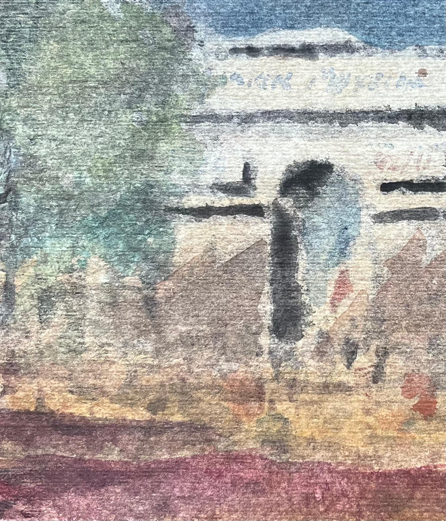 French Impressionist Watercolor of the Arc de Triomphe in Paris - Gray Landscape Art by Maurice Mazeilie