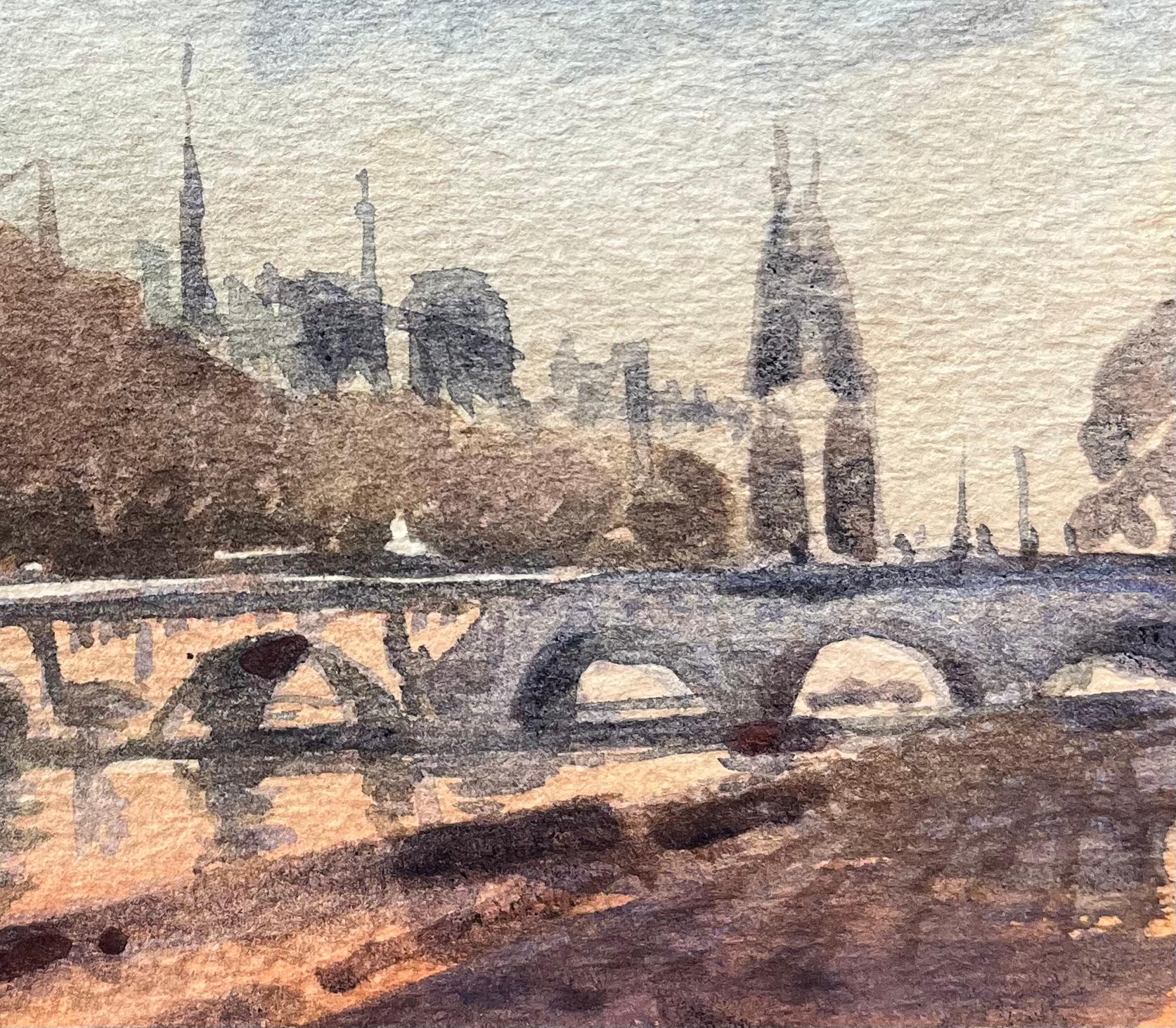French Impressionist Watercolor of View of the Seine and Notre-Dame at Sunset For Sale 2
