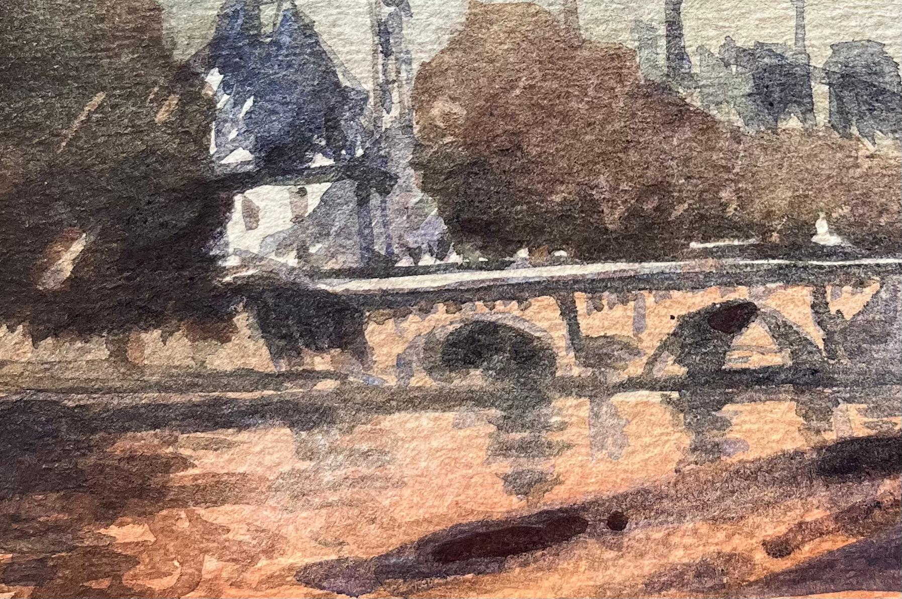French Impressionist Watercolor of View of the Seine and Notre-Dame at Sunset For Sale 3