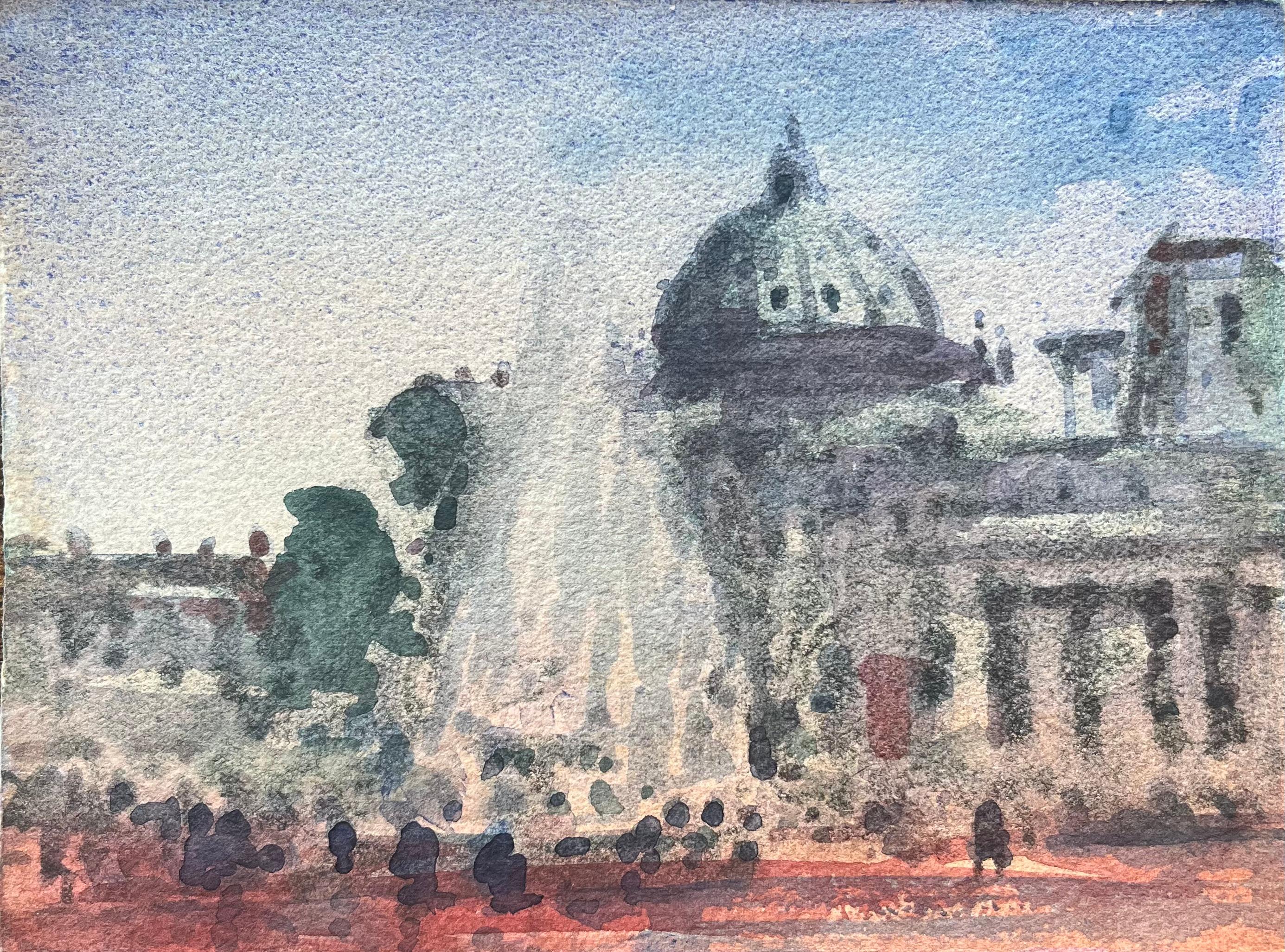 Acquerello impressionista francese del Grand Palais e della fontana