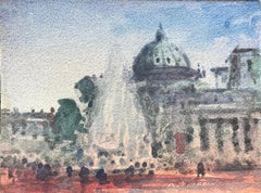 French Impressionist Watercolor of the Grand Palais and Fountain