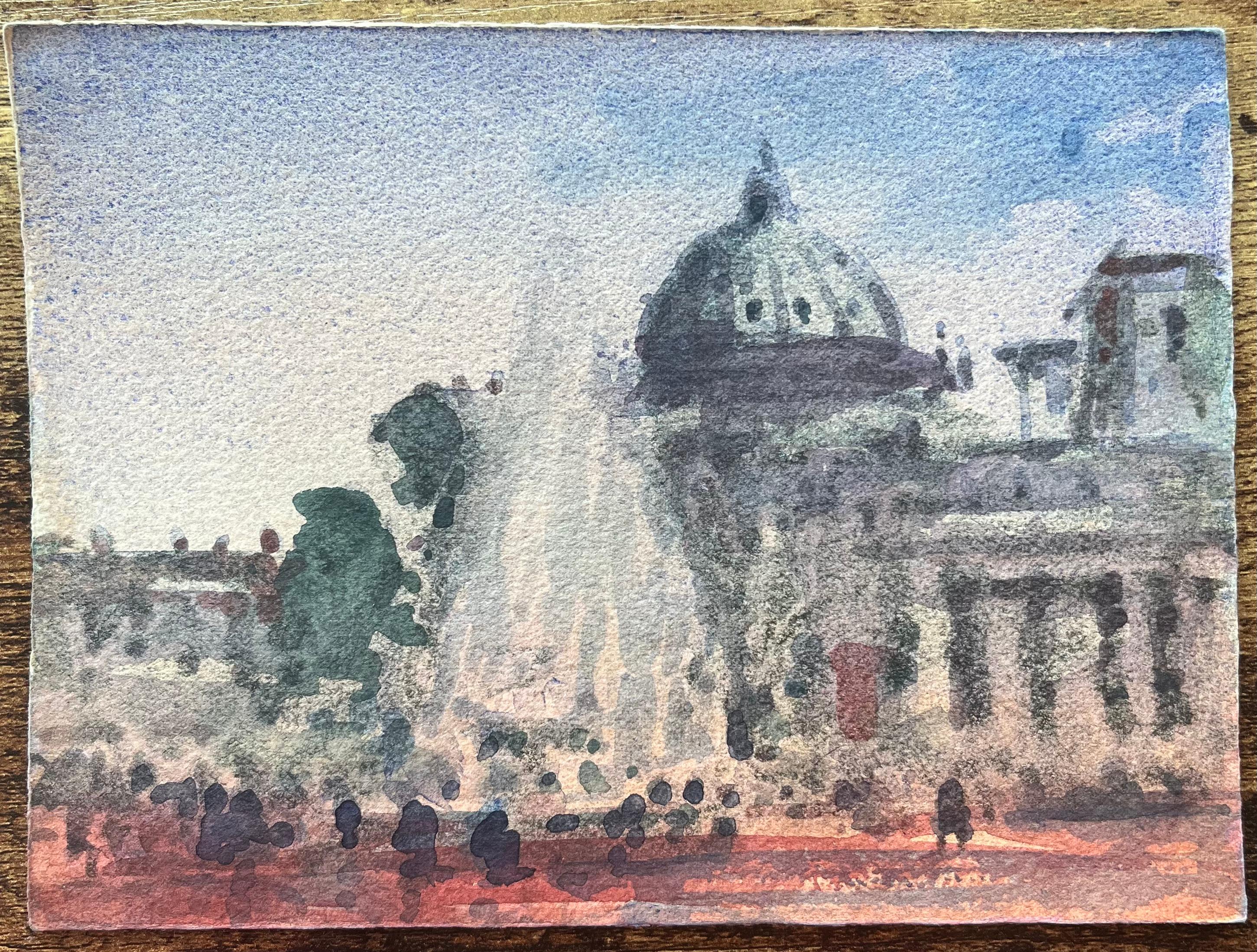 Acquerello impressionista francese del Grand Palais e della fontana - Art Impressionismo di Maurice Mazeilie