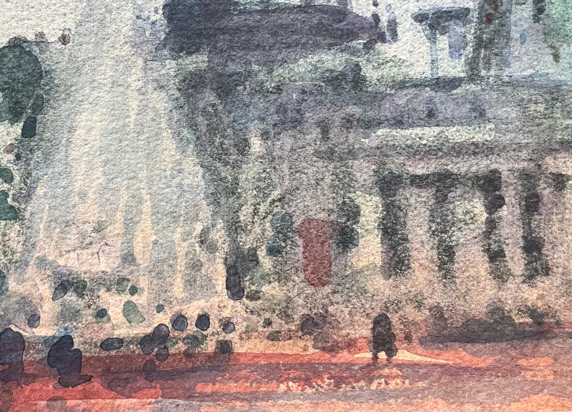 Acquerello impressionista francese del Grand Palais e della fontana in vendita 1