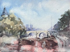 French Impressionist Watercolor of Notre-Dame and the Pont de l'Archevêché