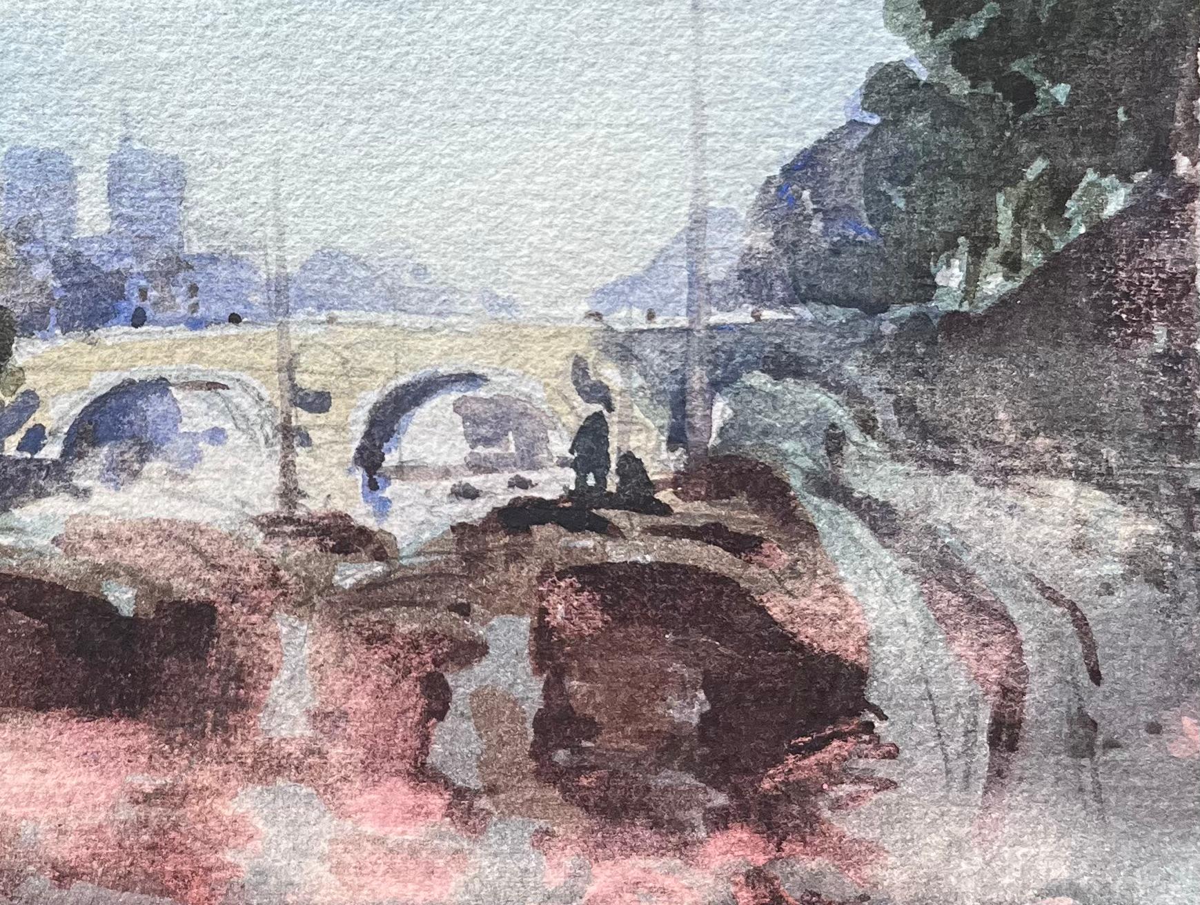 Französischer Impressionist Aquarell von Notre-Dame und der Pont de l'Archevêché (Impressionismus), Art, von Maurice Mazeilie