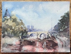 French Impressionist Watercolor of Notre-Dame and the Pont de l'Archevêché