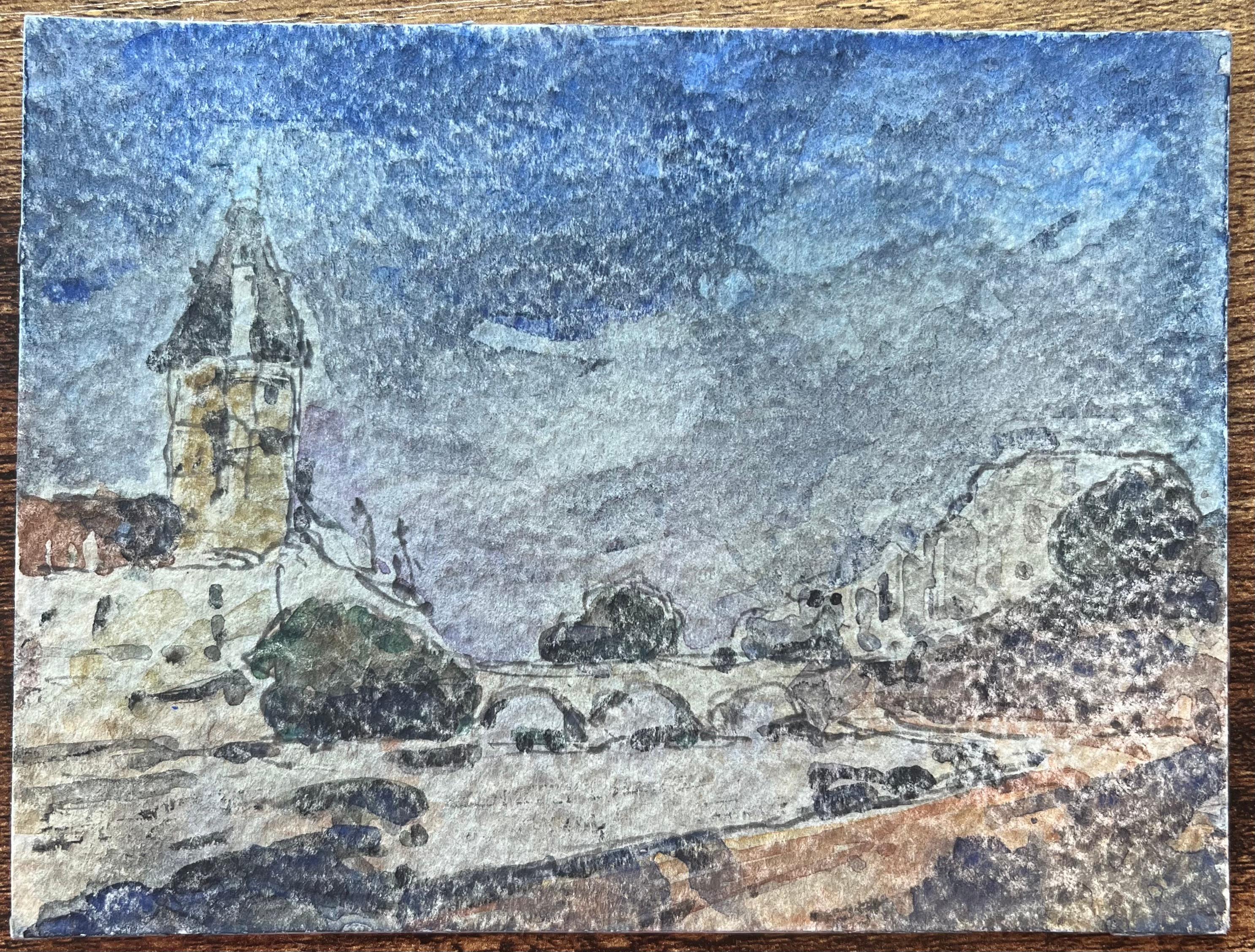 Acquerello impressionista francese di La Conciergerie e il Pont au Change - Art Impressionismo di Maurice Mazeilie