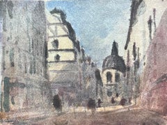 French Impressionist Watercolor of Street Scene with the Institut de France