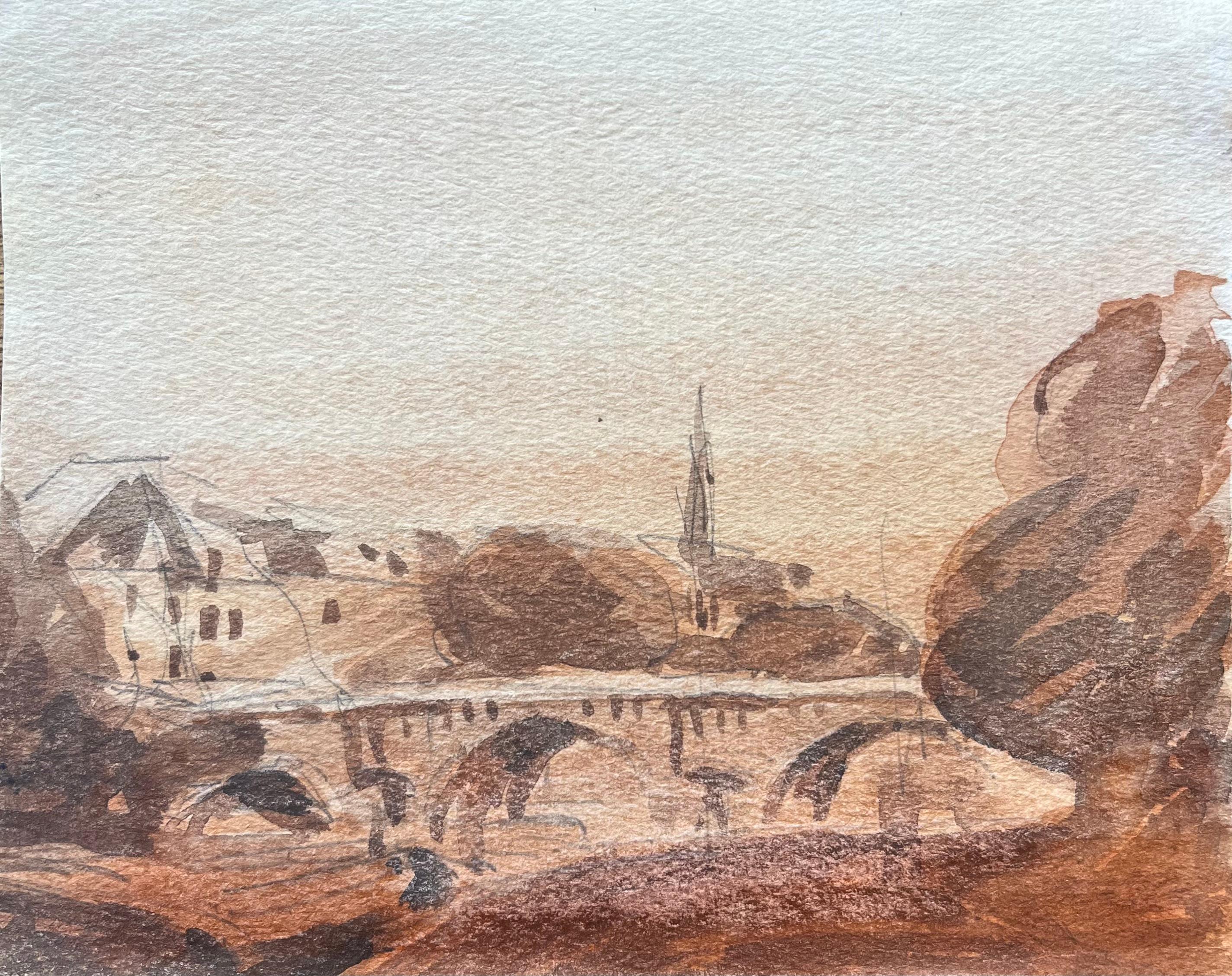 Aquarelle impressionniste française de l'Île de la Cité et du Pont Neuf