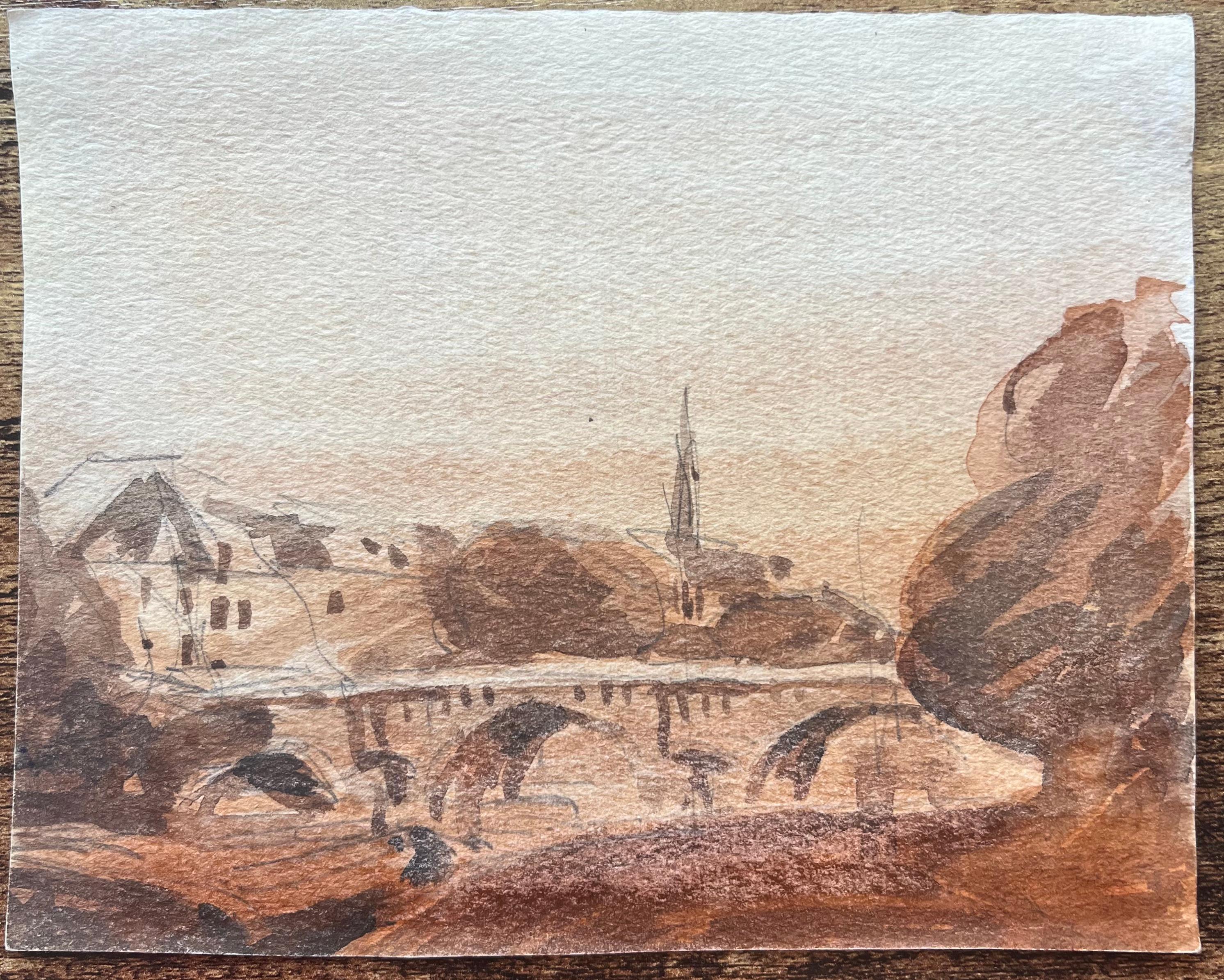Acquerello impressionista francese dell'Île de la Cité e del Pont Neuf - Art di Maurice Mazeilie