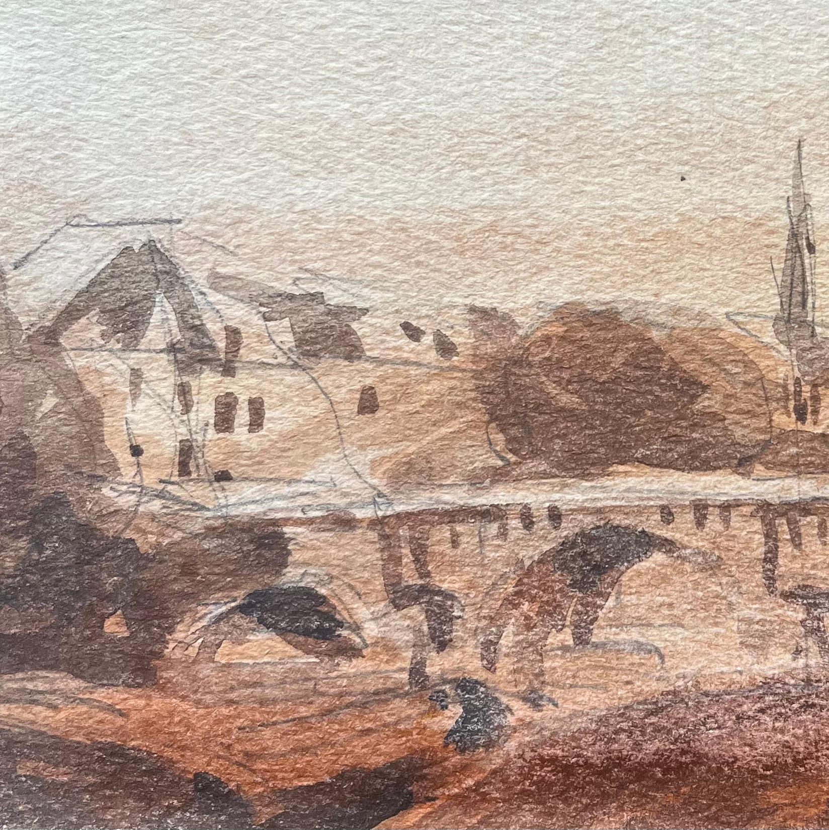 Acquerello impressionista francese dell'Île de la Cité e del Pont Neuf - Art Impressionismo di Maurice Mazeilie