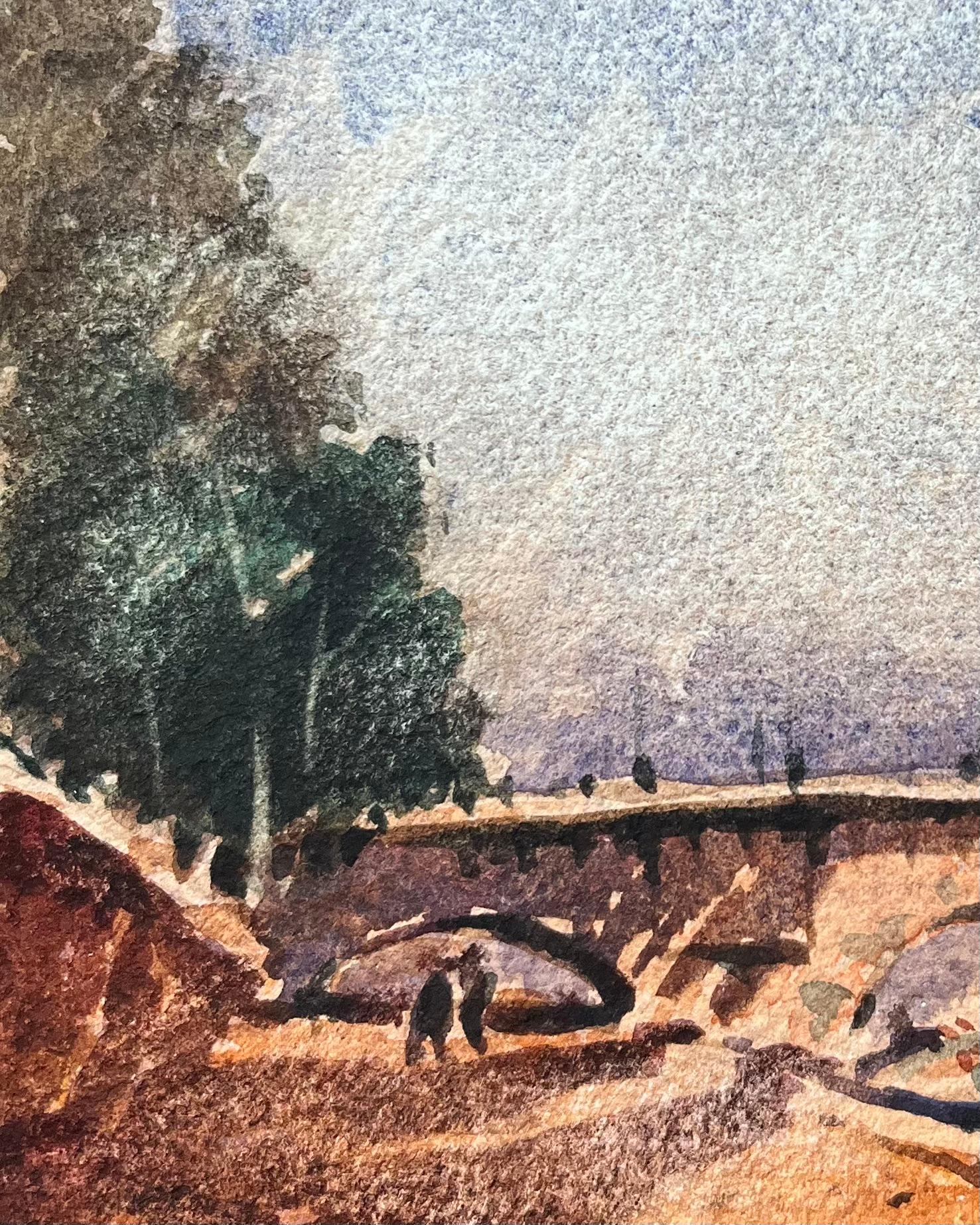 Title: FFrench Impressionist Watercolor of Pont Neuf the Seine River and Eiffel Tower
By Maurice Mazeilie (French 1924-2021)
Medium: Watercolor on paper, unframed
Size: 5 x 6.5 inches (Height x Width)
Stamped: Verso
Condition: Good, with signs of