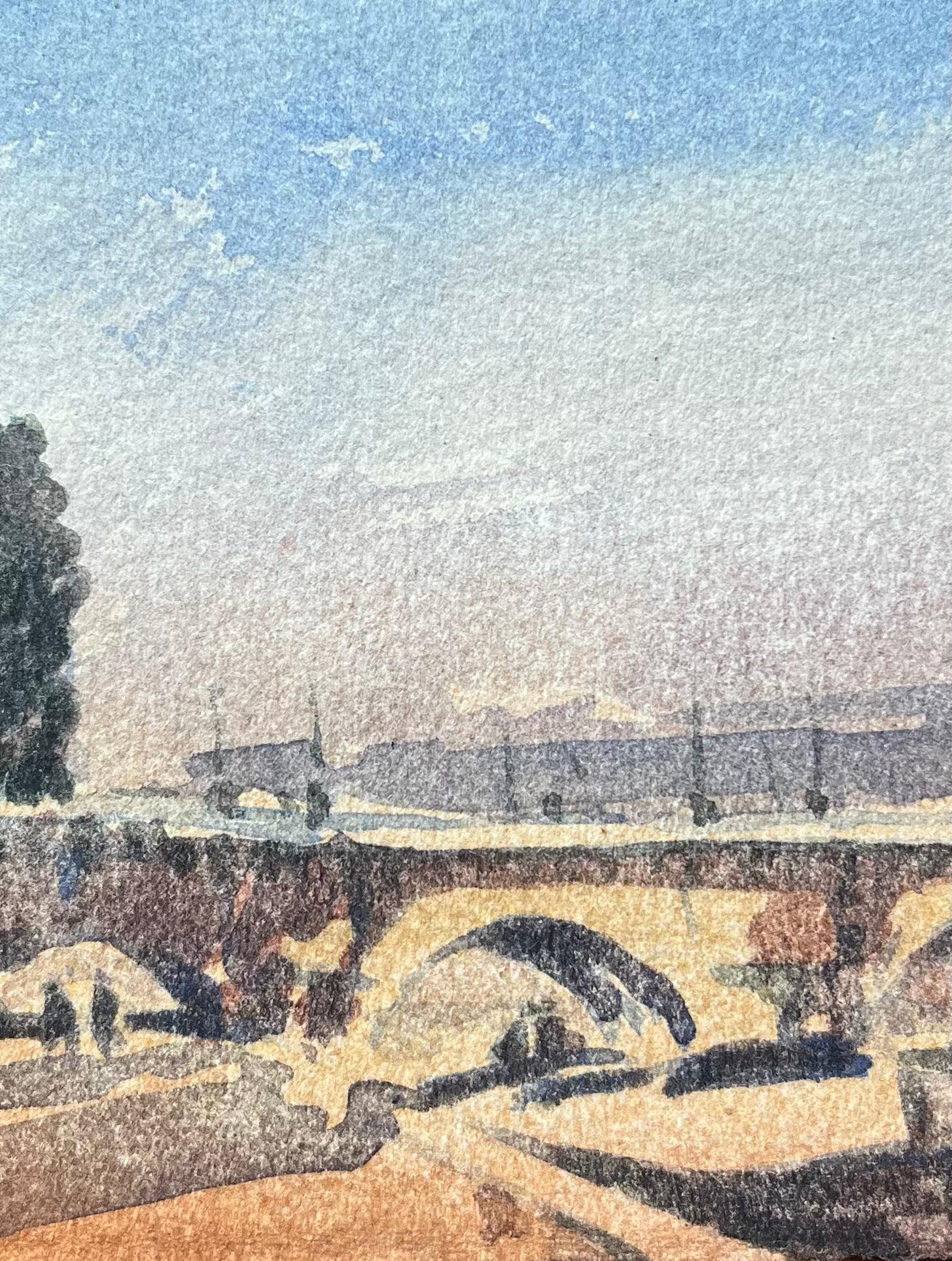 Titre : Aquarelle impressionniste française du Pont Neuf avec une rive ensoleillée
Par Maurice Mazeilie (français 1924-2021)
Moyen d'expression : Aquarelle sur papier, non encadrée
Taille : 5 x 6.5 pouces (hauteur x largeur)
Estampillé :
