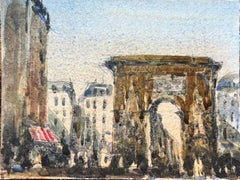 French Impressionist Watercolor of Porte Saint-Denis in Paris