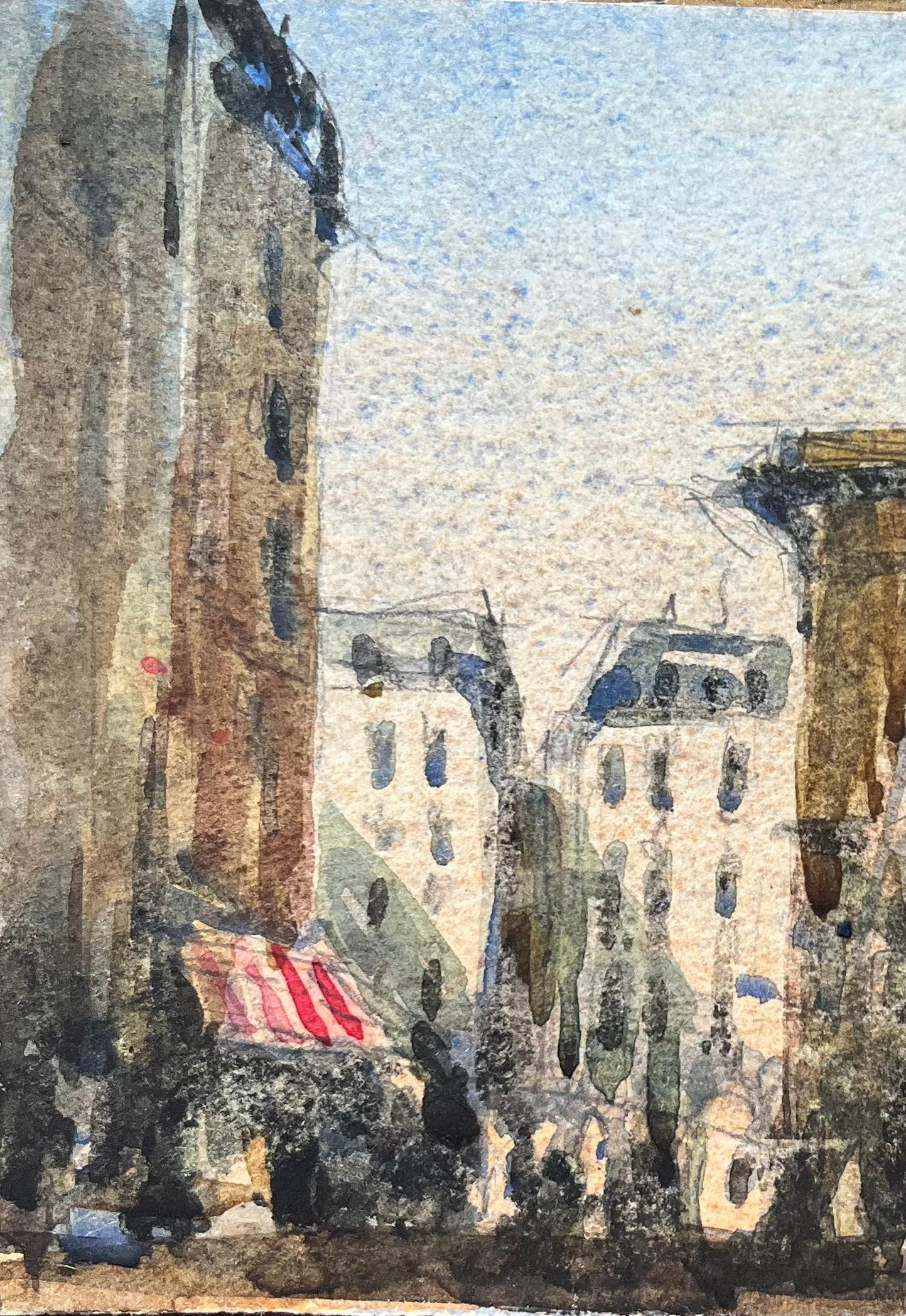 Aquarelle impressionniste française de la Porte Saint-Denis à Paris - Impressionnisme Art par Maurice Mazeilie
