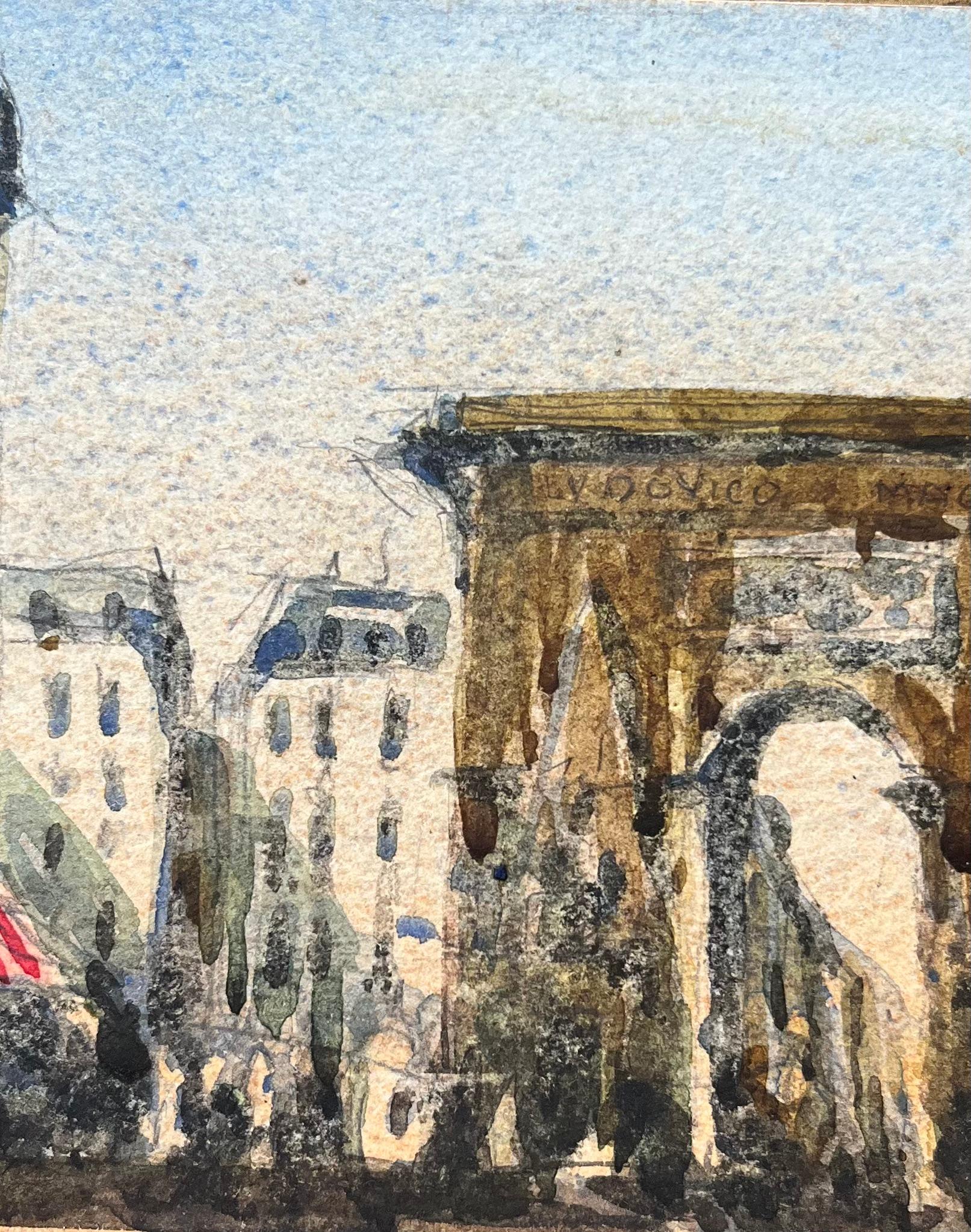 Titre : Aquarelle impressionniste française de la Porte Saint-Denis à Paris
Par Maurice Mazeilie (français 1924-2021)
Moyen d'expression : Aquarelle sur papier, non encadrée
Taille : 4.75 x 6.25 pouces (hauteur x largeur)
Estampillé : Verso
Condit :