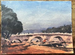 French Impressionist Watercolor of Pont Neuf with Riverside Walk in Paris