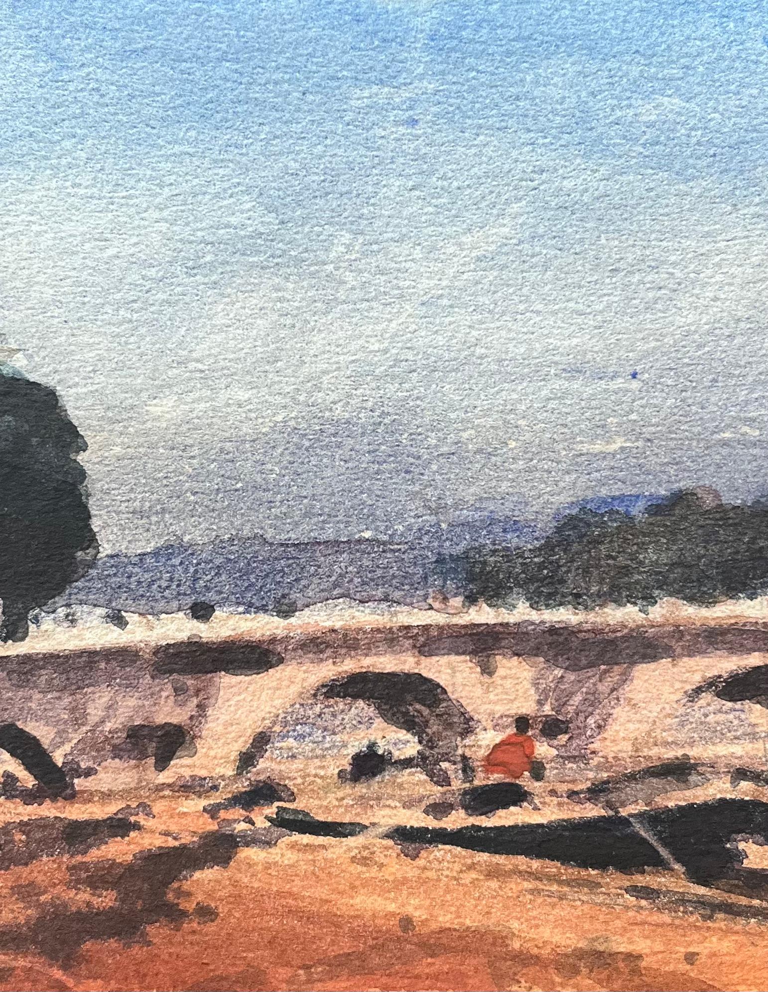 French Impressionist Watercolor of Pont Neuf with Riverside Walk in Paris For Sale 1
