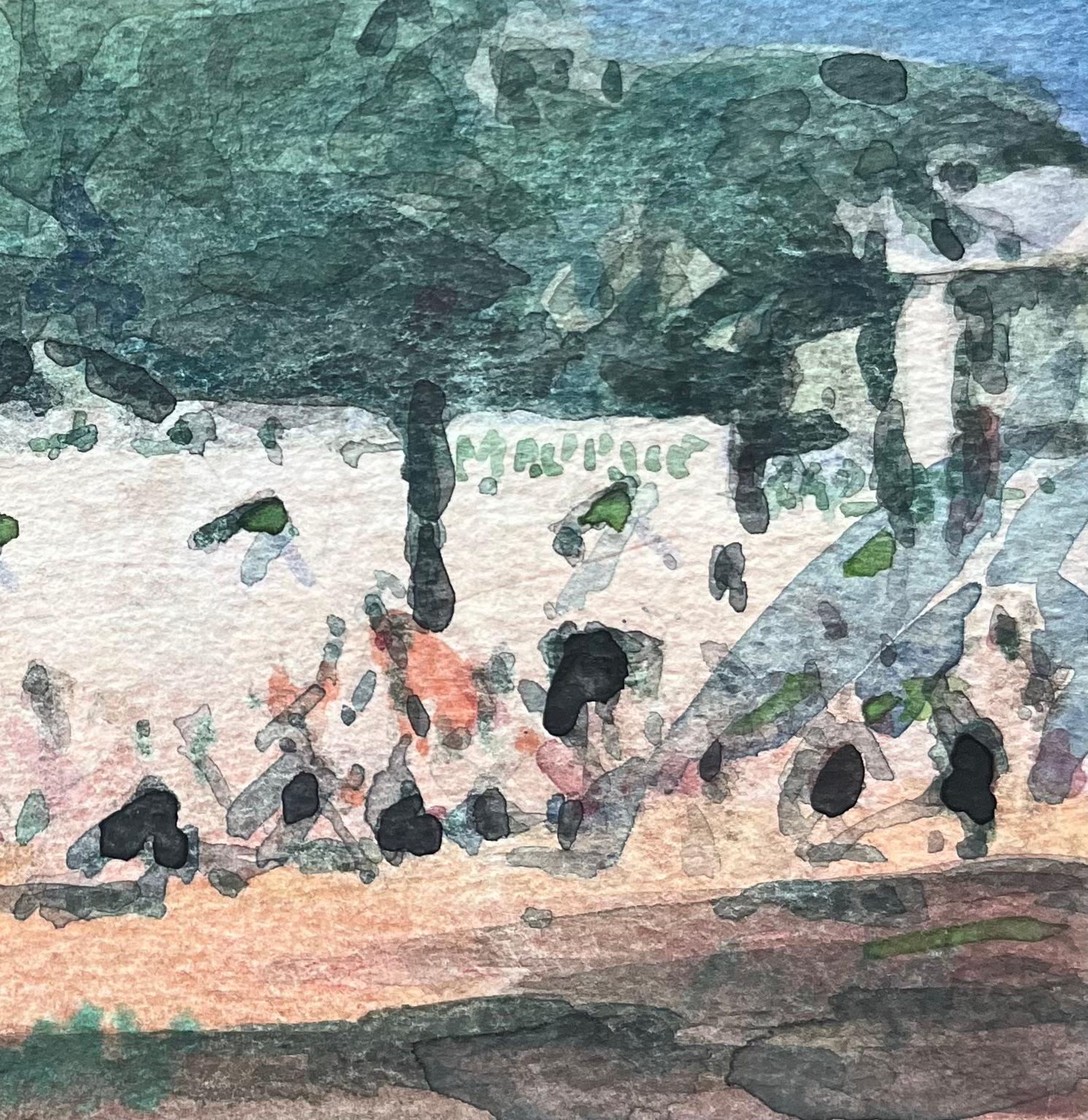 Acquerello impressionista francese della Place du Tertre a Montmartre - Art Impressionismo di Maurice Mazeilie