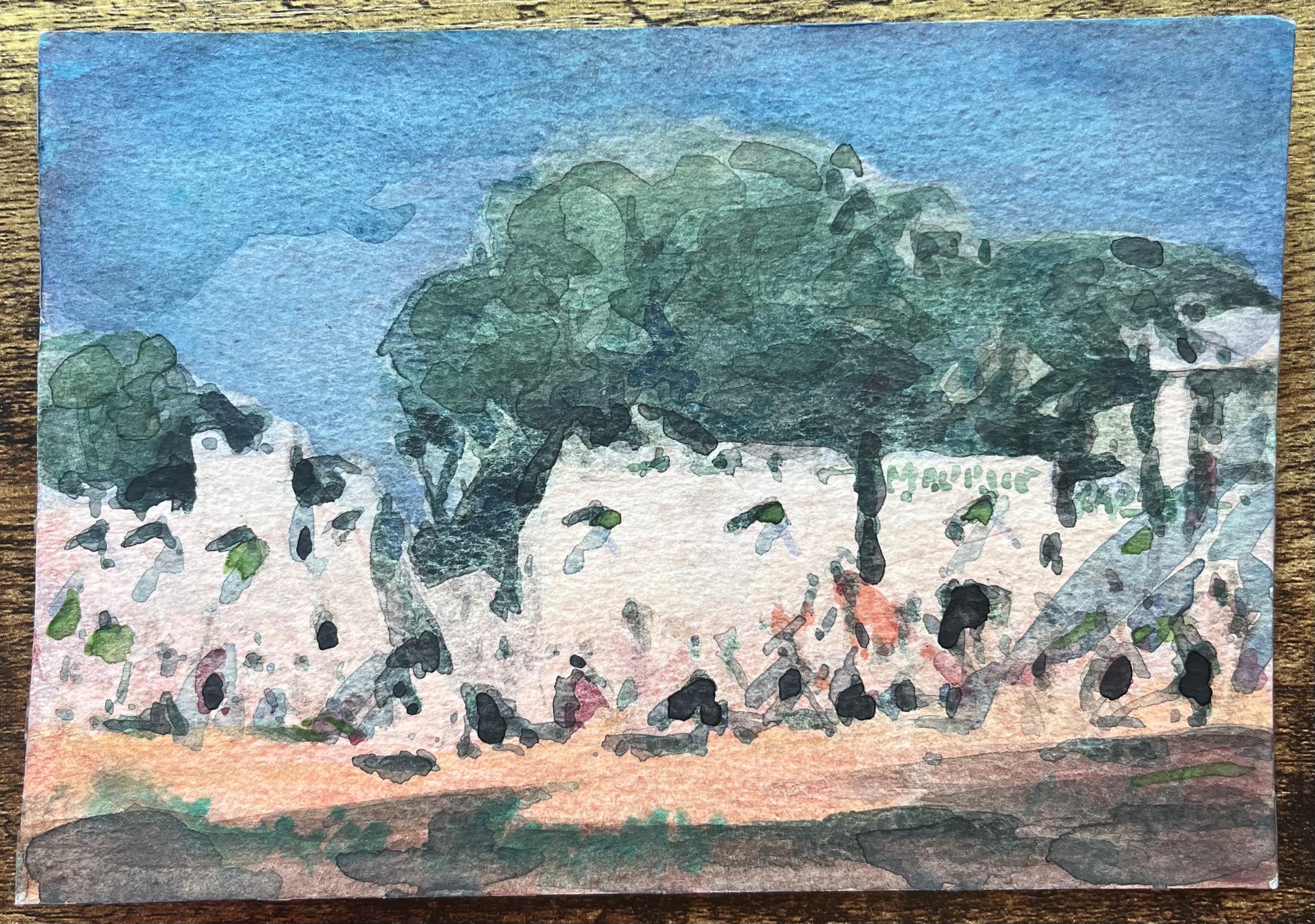 Acquerello impressionista francese della Place du Tertre a Montmartre - Art di Maurice Mazeilie