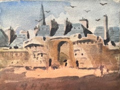 French Impressionist Watercolor of Historic Architectural Facade