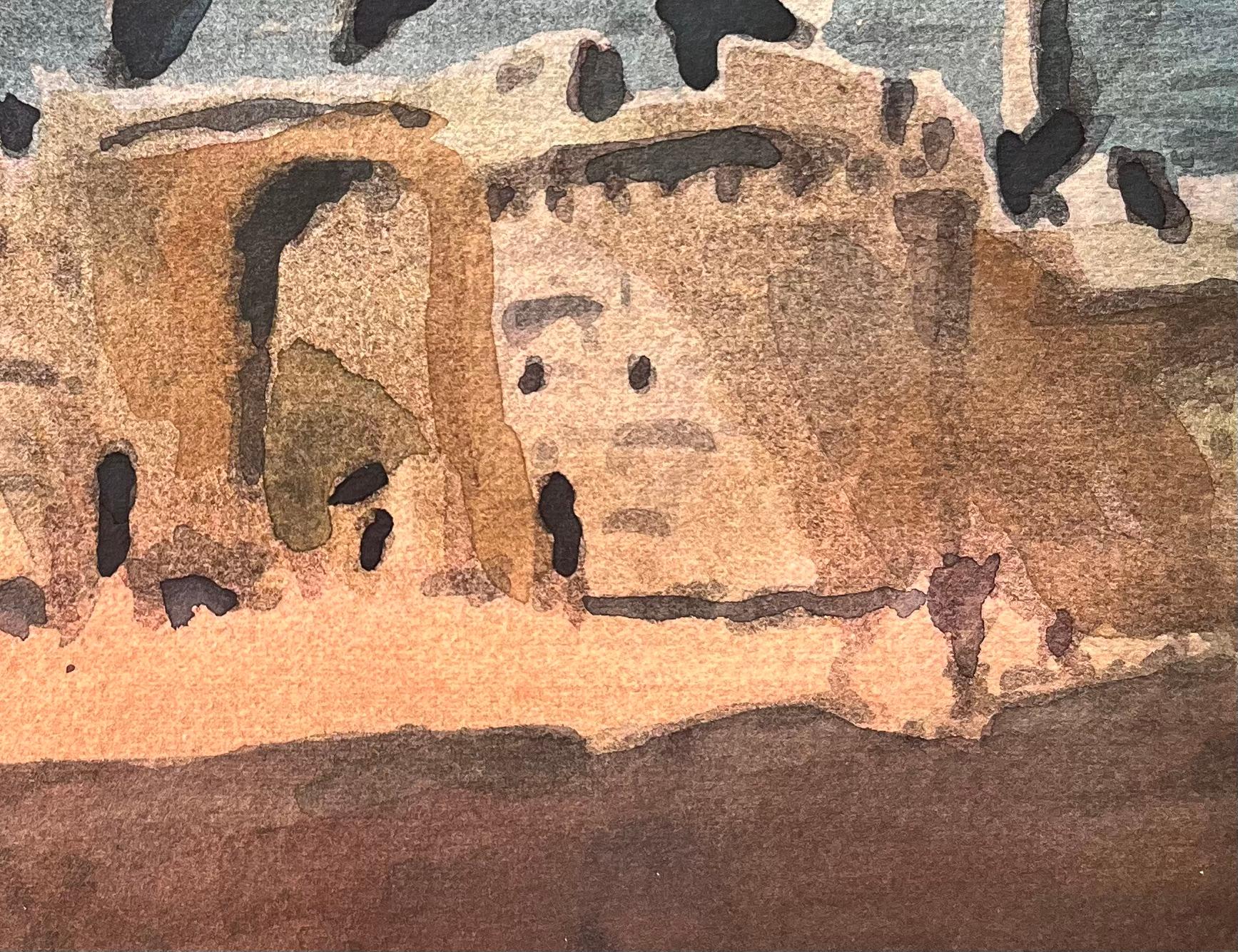 Aquarelle impressionniste française d'une façade architecturale historique en vente 1