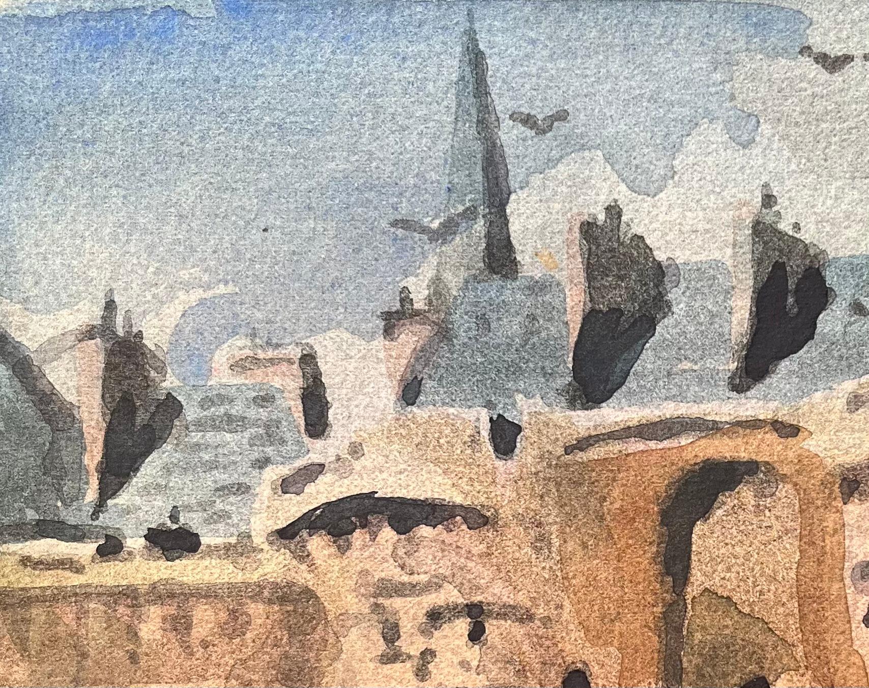 Aquarelle impressionniste française d'une façade architecturale historique en vente 2