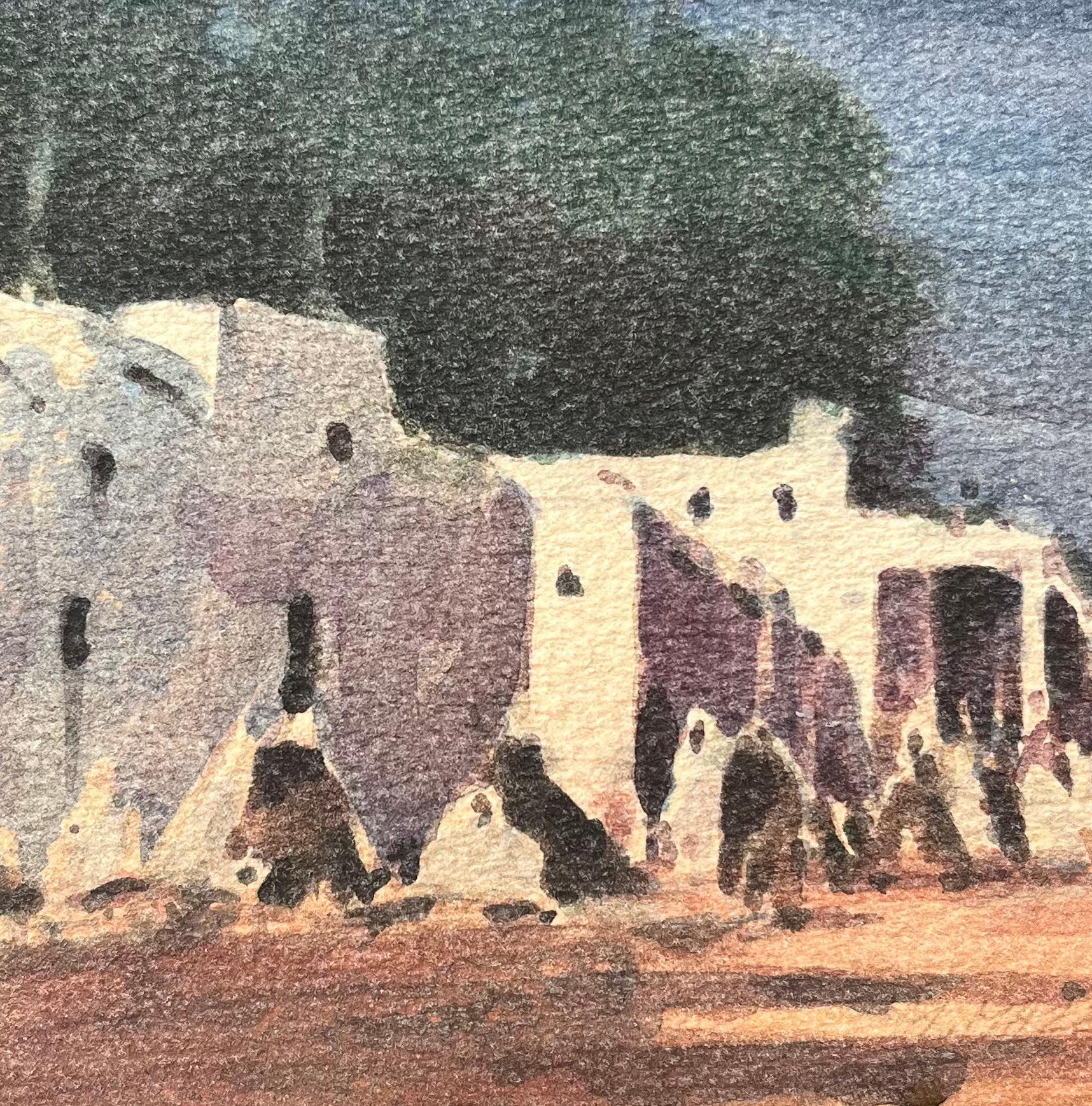 Acquerello impressionista francese di un villaggio tradizionale imbiancato a calce in vendita 1