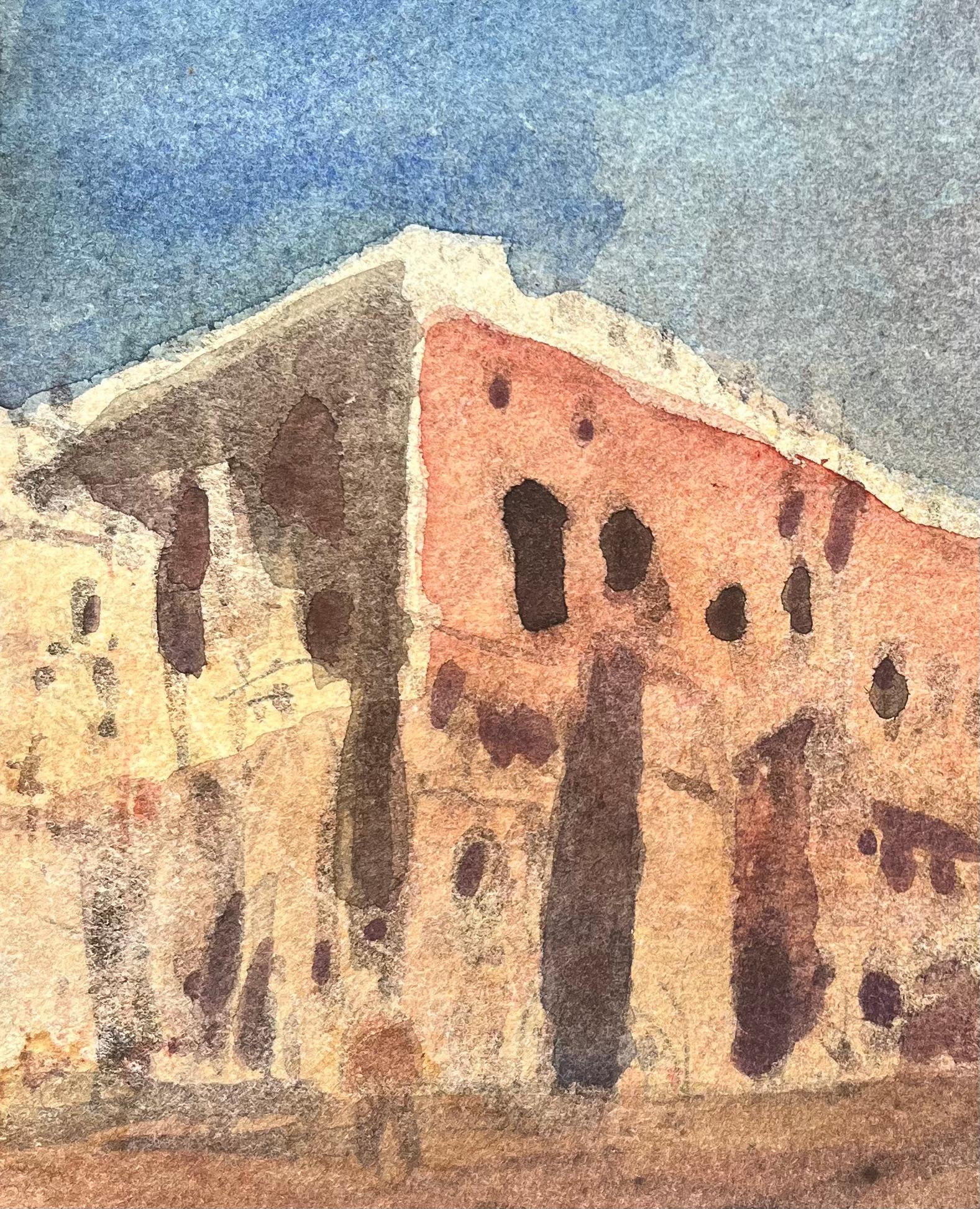 Titre : Aquarelle impressionniste française d'un bâtiment ensoleillé sur une place de Townes
Par Maurice Mazeilie (français 1924-2021)
Moyen d'expression : Aquarelle sur papier, non encadrée
Taille : 5.5 x 7.5 pouces (hauteur x largeur)
Estampillé :