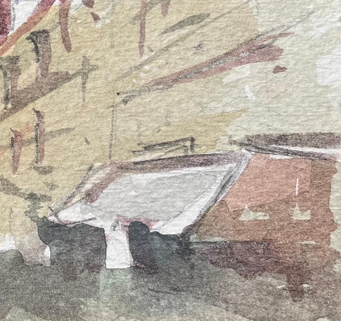 Titre : Aquarelle impressionniste française d'une rue tranquille avec une tour rouge
Par Maurice Mazeilie (français 1924-2021)
Moyen d'expression : Aquarelle sur papier, non encadrée
Taille : 5 x 7 pouces (hauteur x largeur)
Estampillé :