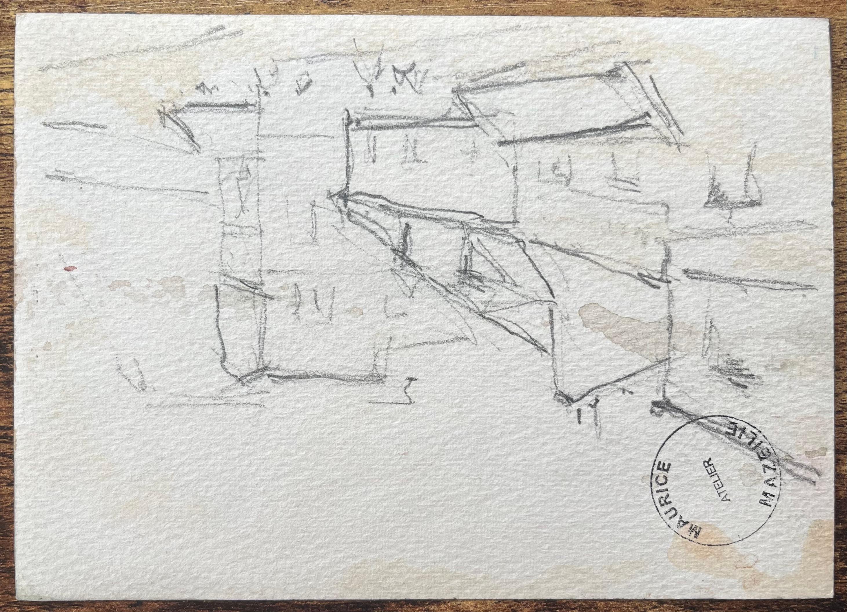 Aquarelle impressionniste française d'une rue de courtoisie avec une tour rouge en vente 3