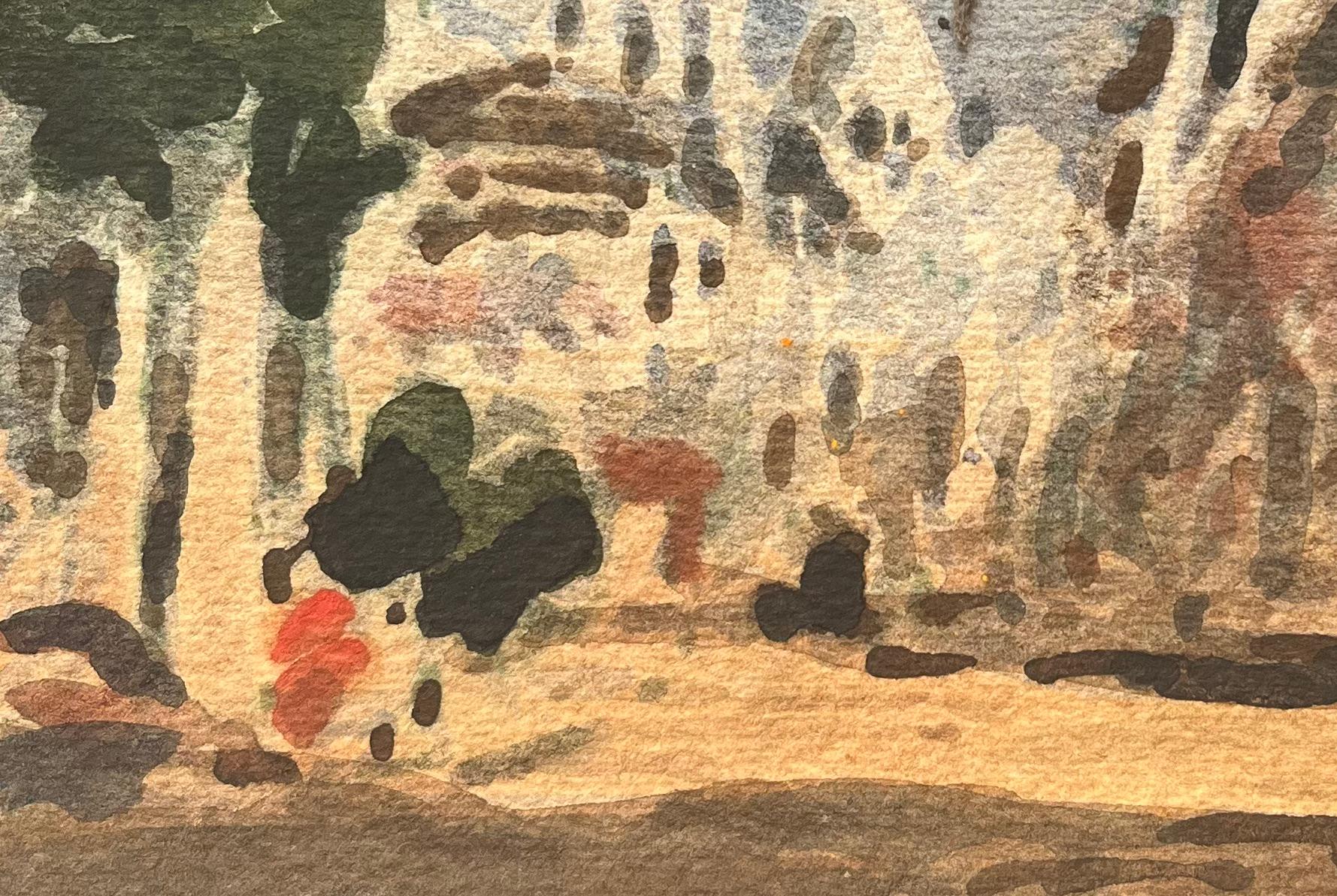 Acquerello impressionista francese di Sacré-Cœur e scena di strada di Montmartre - Art Impressionismo di Maurice Mazeilie