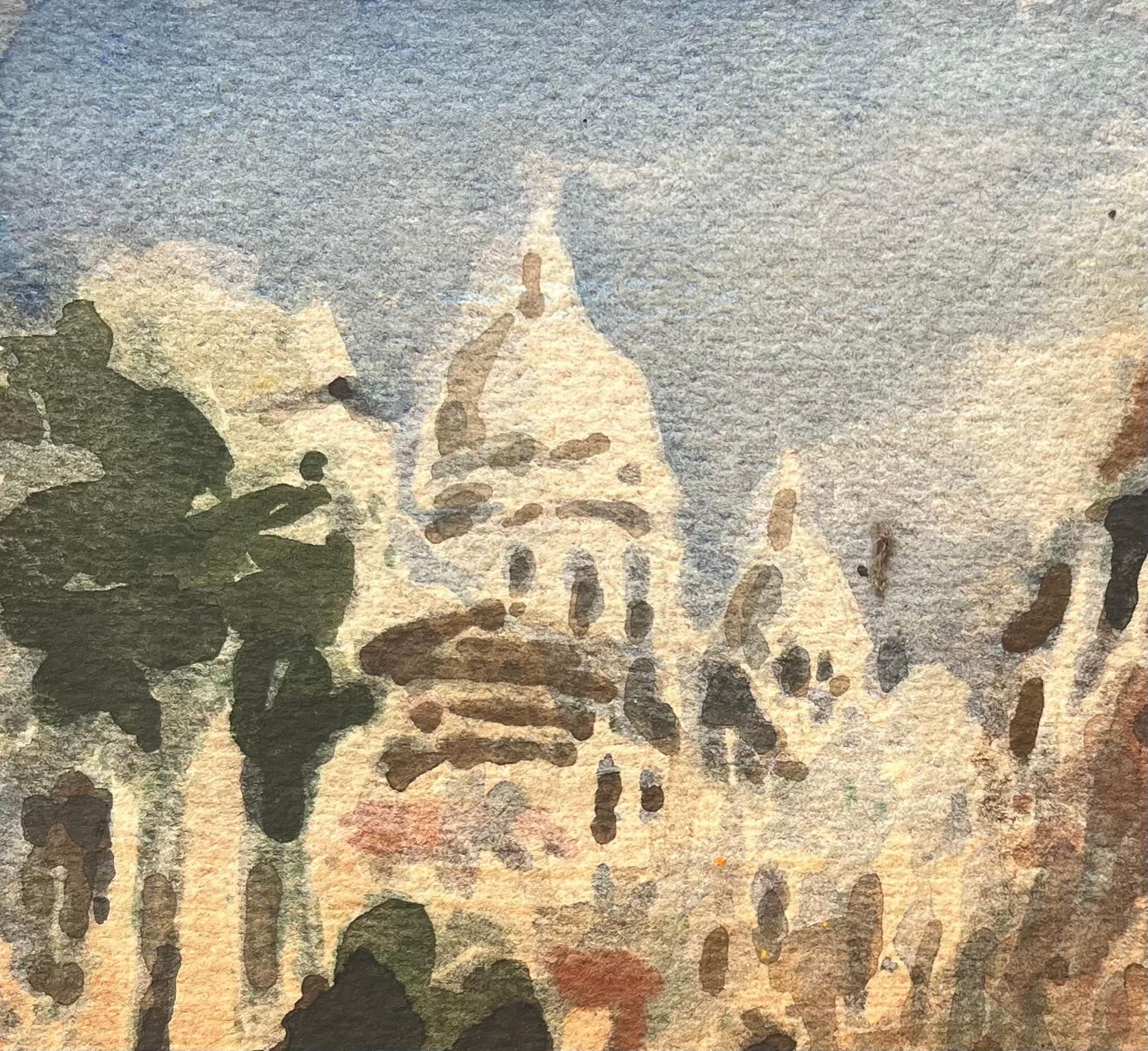 Acquerello impressionista francese di Sacré-Cœur e scena di strada di Montmartre in vendita 1