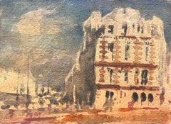 French Impressionist Watercolor of a Sunlit Building in a European Town