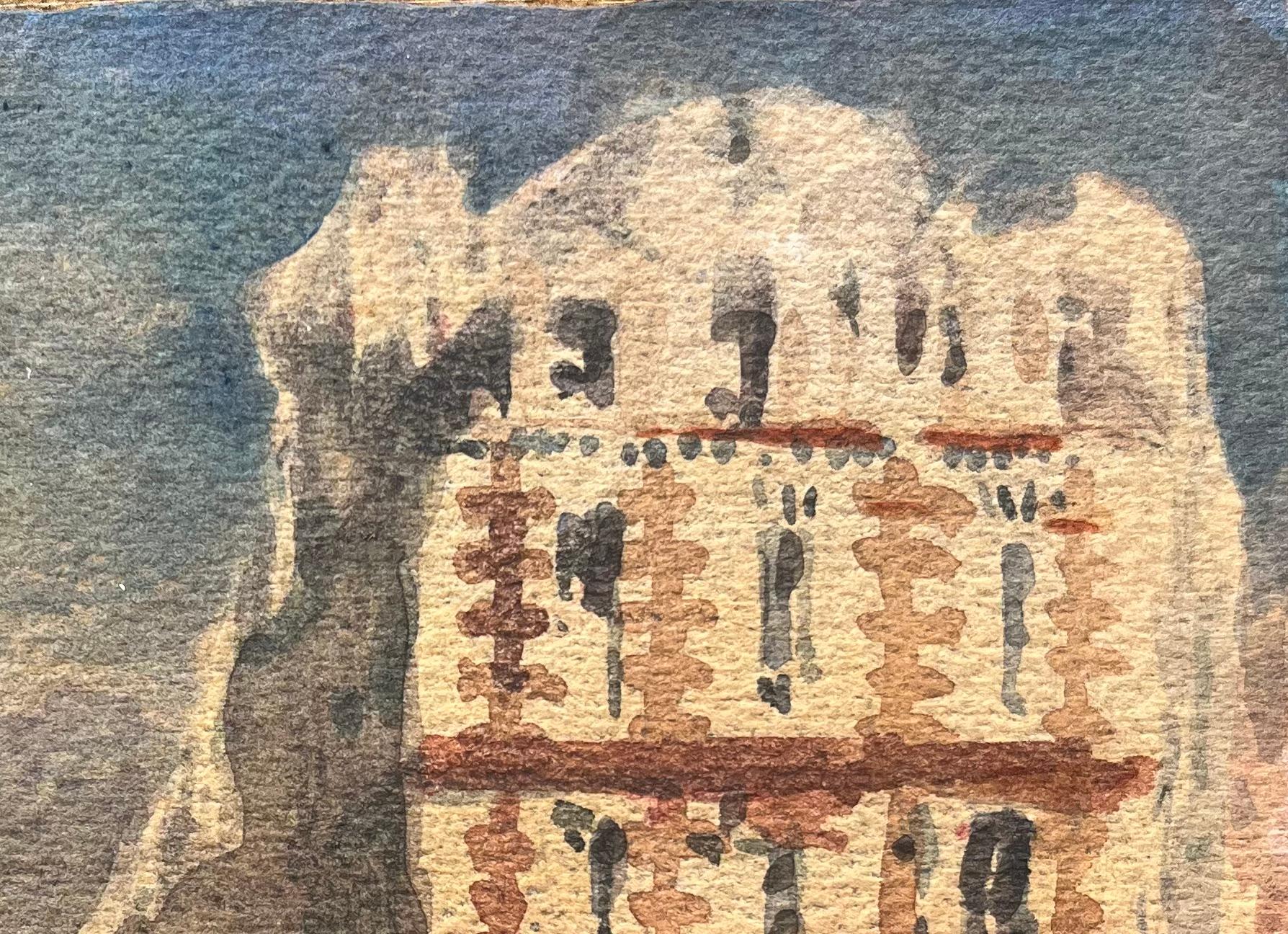 French Impressionist Watercolor of a Sunlit Building in a European Town For Sale 1