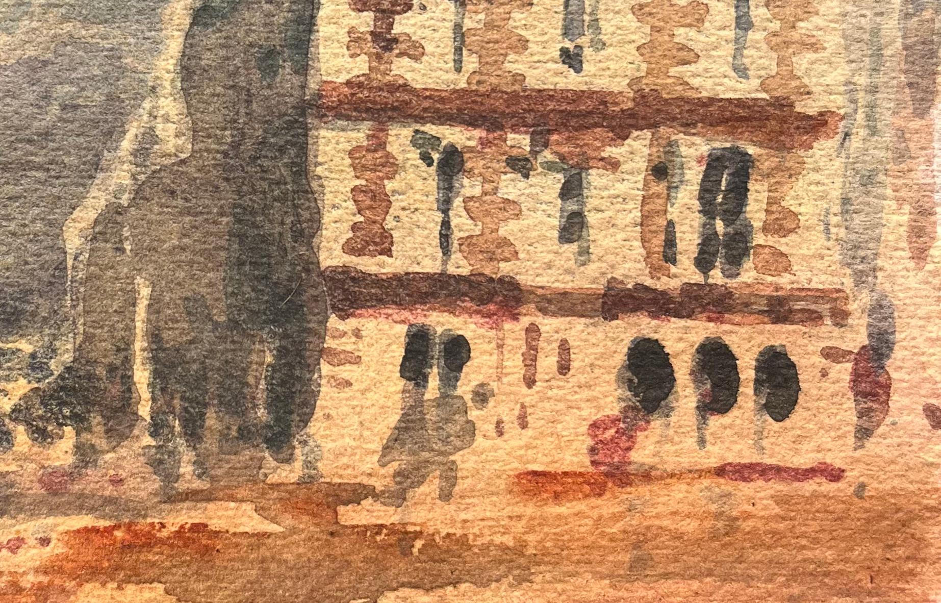 French Impressionist Watercolor of a Sunlit Building in a European Town For Sale 2