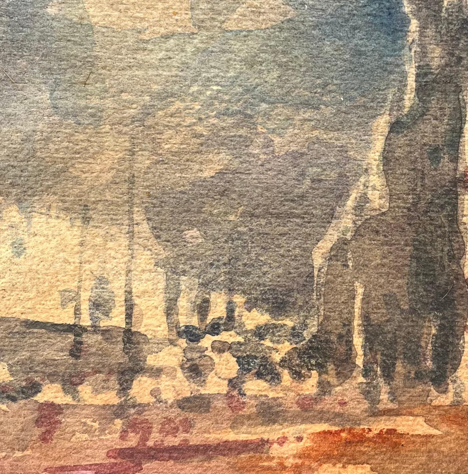 French Impressionist Watercolor of a Sunlit Building in a European Town For Sale 3