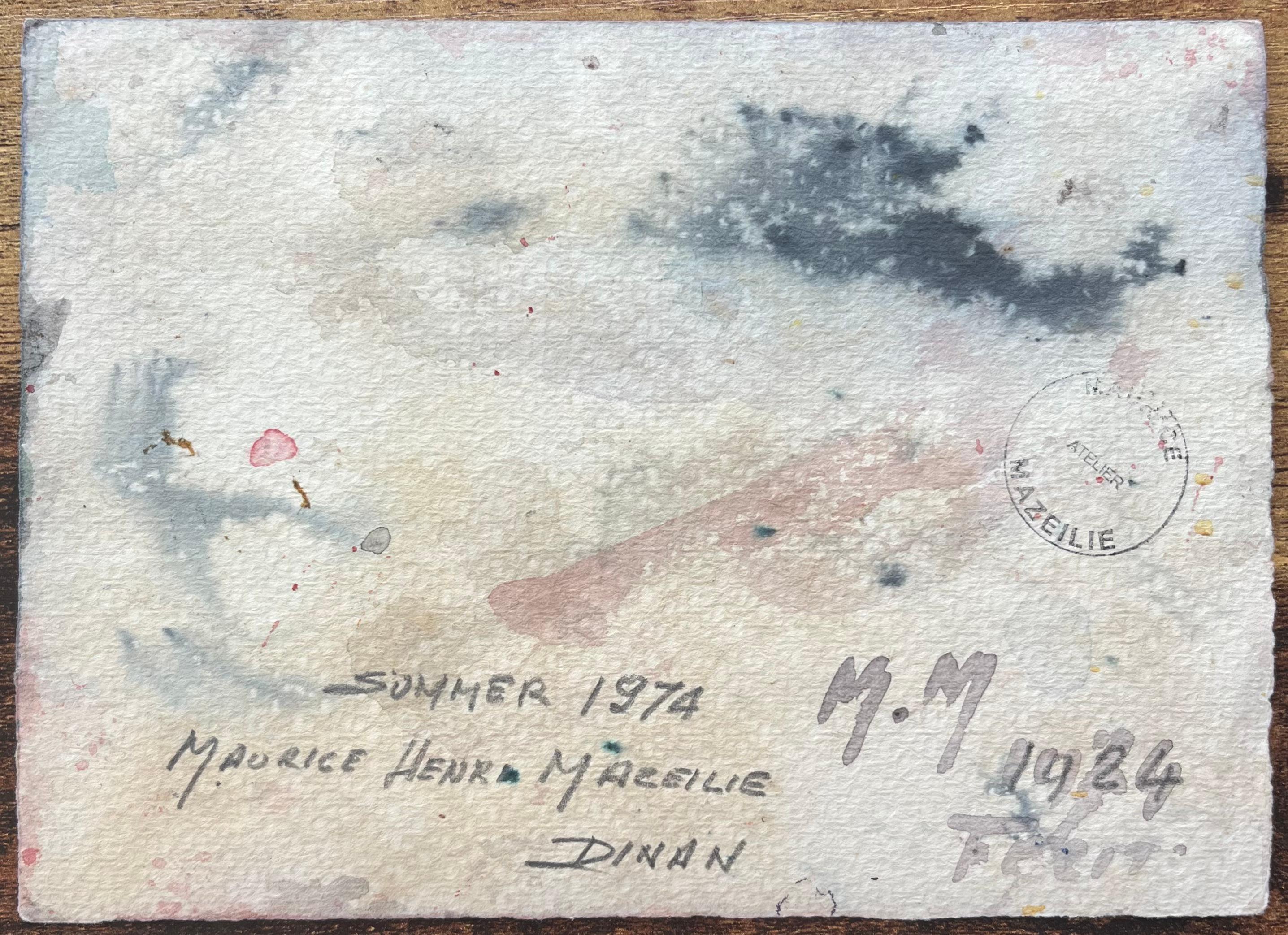 Aquarelle impressionniste française d'un pont en pierre au-dessus d'une rivière à Dinan en vente 1