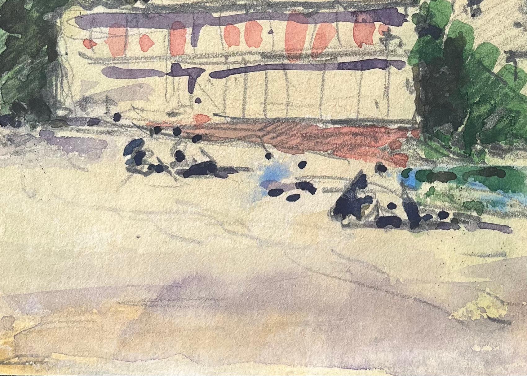 Titre : Aquarelle impressionniste française d'une scène de plage avec un bâtiment éclairé par le soleil
Par Maurice Mazeilie (français 1924-2021)
Moyen d'expression : Aquarelle sur papier, non encadrée
Taille : 6,5 x 8,25 pouces (hauteur x