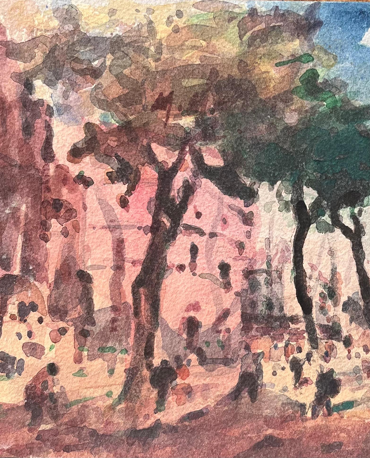 Titolo: Acquerello impressionista francese di una strada alberata in una città vivace
Di Maurice Mazeilie (francese 1924-2021)
Medium: Acquerello su carta, senza cornice
Dimensioni: 7 x 10,25 pollici (altezza x larghezza)
Timbrato: Verso
Condit: