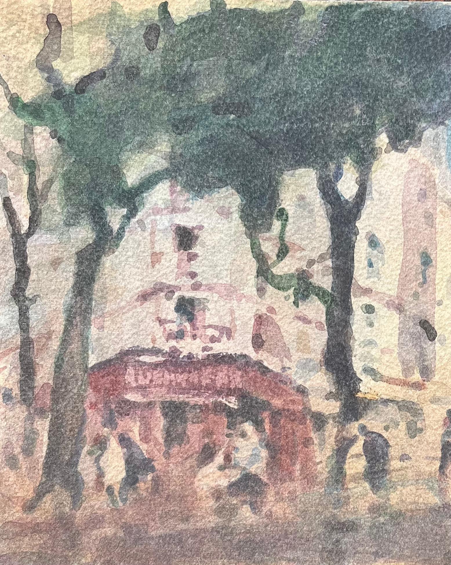 Titolo: Acquerello impressionista francese di una scena di strada con alberi ed edifici
Di Maurice Mazeilie (francese 1924-2021)
Medium: Acquerello su carta, senza cornice
Dimensioni: 7 x 10,25 pollici (altezza x larghezza)
Firmato: Verso
Condit: