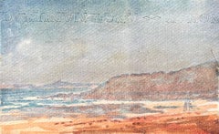 French Impressionist Watercolor of Landscape with Beach and Distant Hills