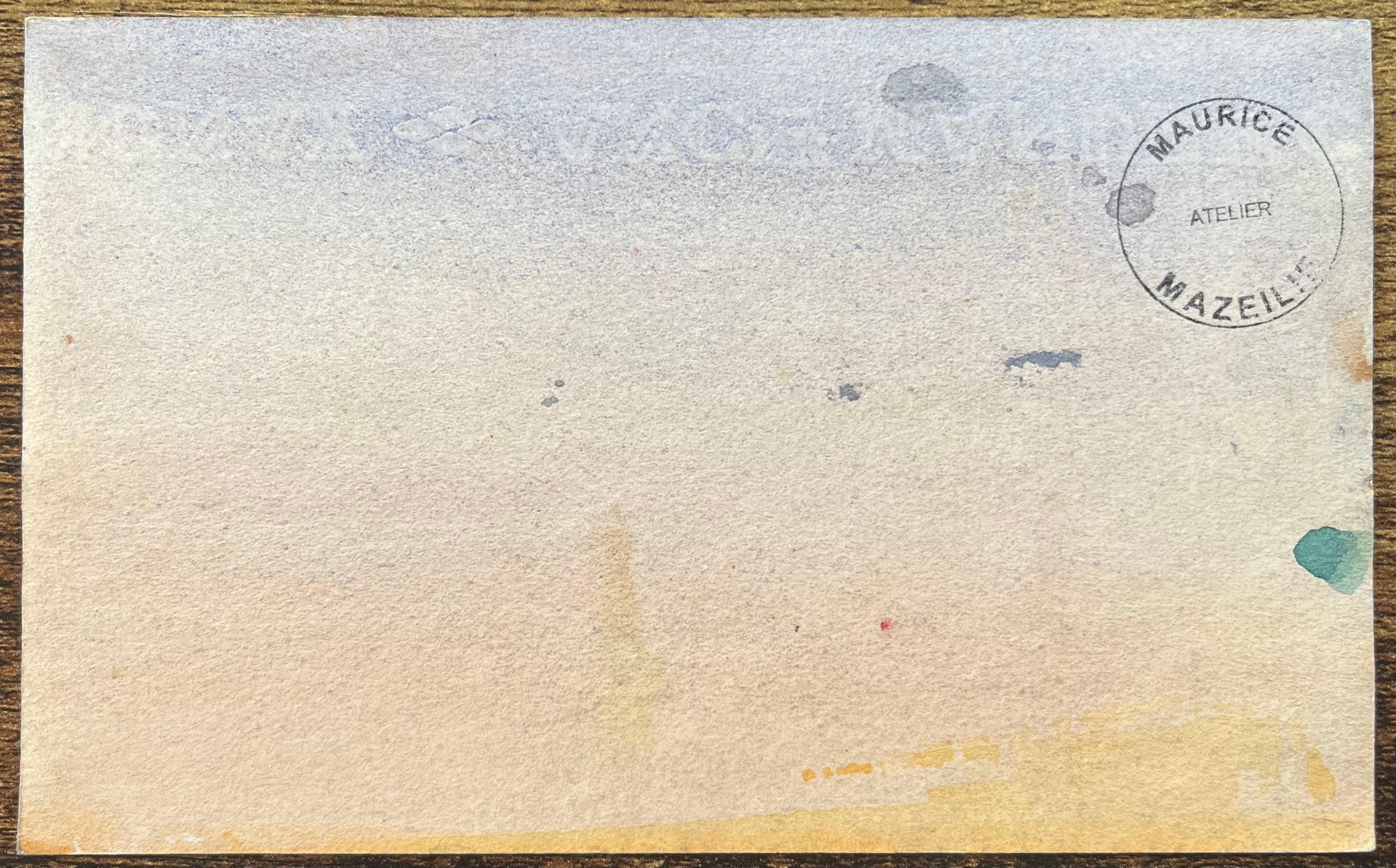 Aquarelle impressionniste française représentant un paysage avec plage et collines lointaines en vente 1