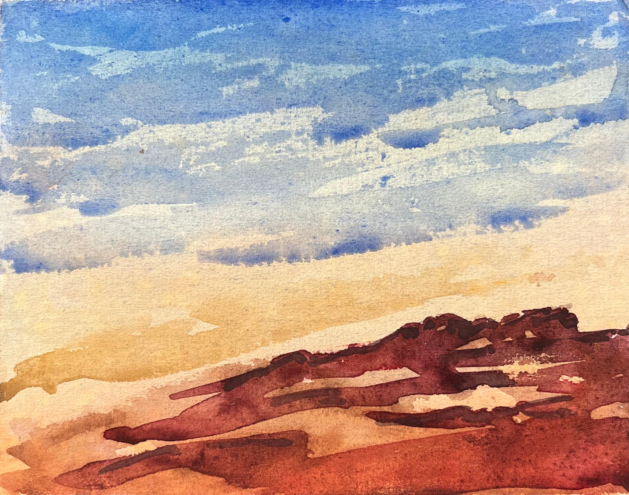 Aquarelle impressionniste française d'une scène de paysage côtier